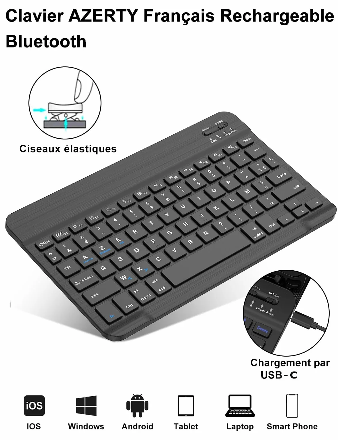 FOGARI Klawiatura do iPada 10/11 generacji 2022/2025, AZERTY bezprzewodowa klawiatura Bluetooth, etui z uchwytem na ołówki do iPada 10 generacji/A16 (10,9 cala), czarna
