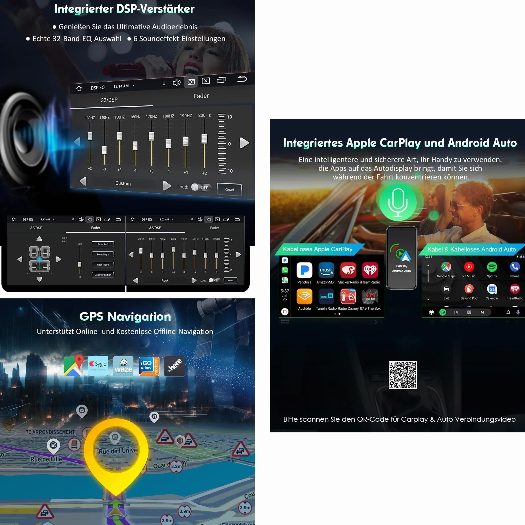 Radio samochodowe Android 14.0 8 rdzeni 4 GB + 64 GB DAB+ GPS CarPlay Android Auto WiFi 4G Bluetooth 5.0 do Jeep Wrangler Patriot Chrysler 300 C Aspen Dodge Caliber Durango Challenger