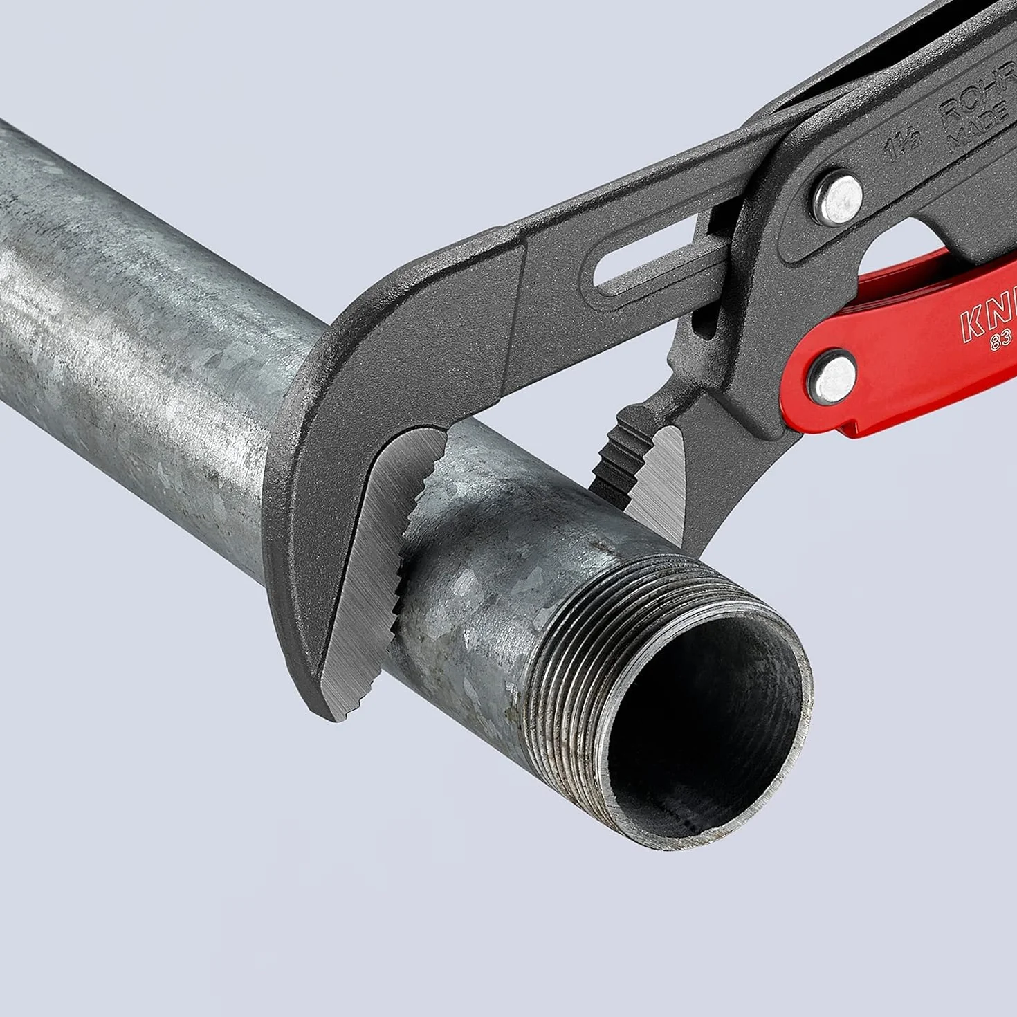 KNIPEX Klucz nastawny do rur ze szczękami typu S z przyciskiem szybkiej regulacji Malowane proszkowo, szare z tworzywa sztucznego, 83 61 015