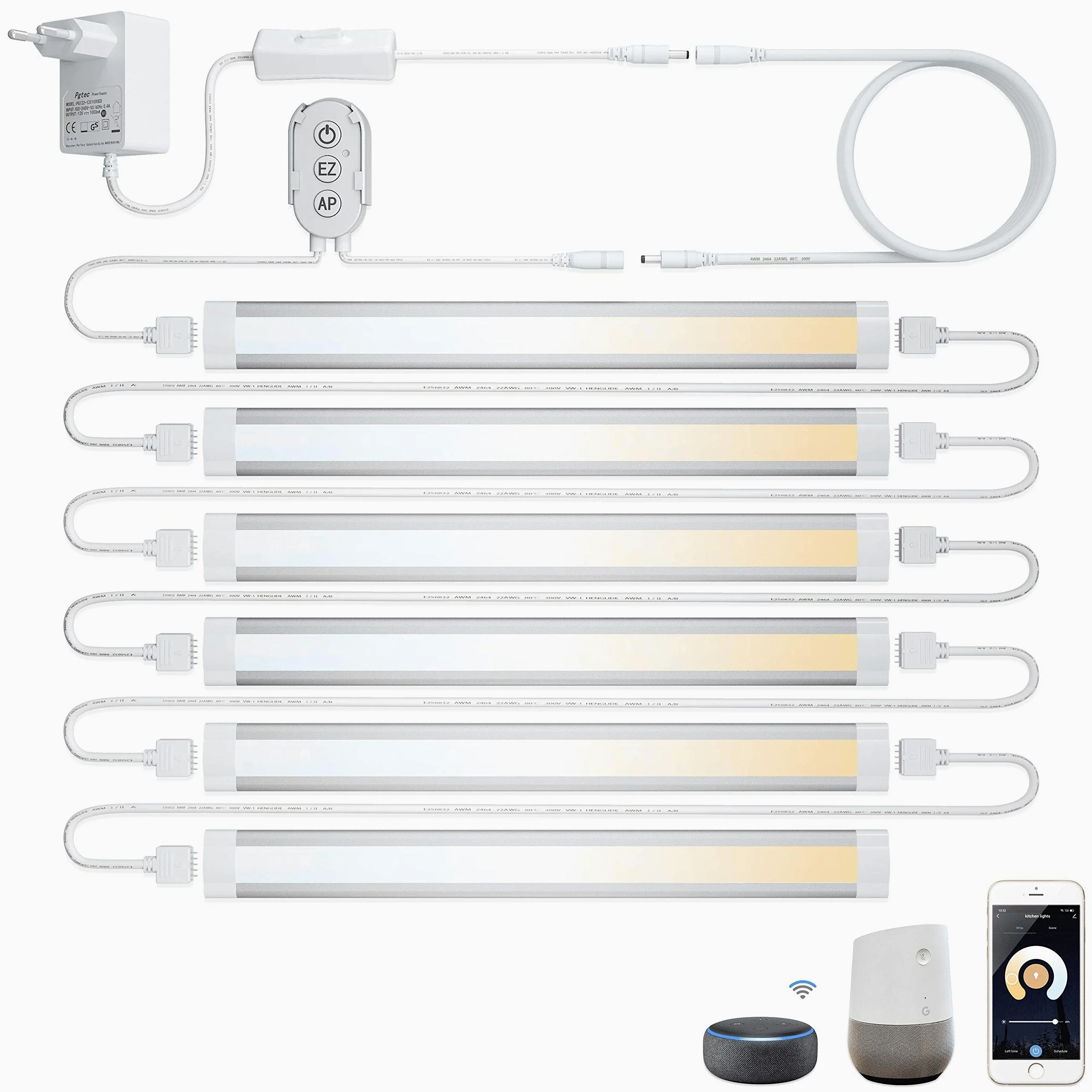 LAMPAOUS Oświetlenie podszafkowe LED Smart ściemnianie 4 W x 6 24 W 2700 K do 6500 K lampka nocna oświetlenie szafy, listwa świetlna kompatybilna z Echo Alexa Siri Echo Google Home i IFTTT (nie jest potrzebna)