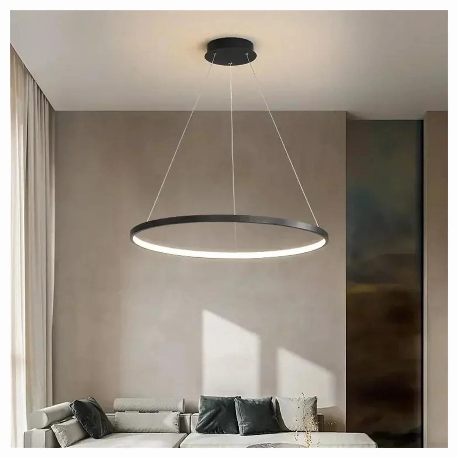 Nowoczesna Lampa Wisząca Led W Kształcie Pierścienia, 23,6 Cala, ściemnialny żyrandol Z Pilotem, Oprawa Sufitowa Do Jadalni, Kuchni, Wyspy, Salonu Remote Dimmable Black 30cm