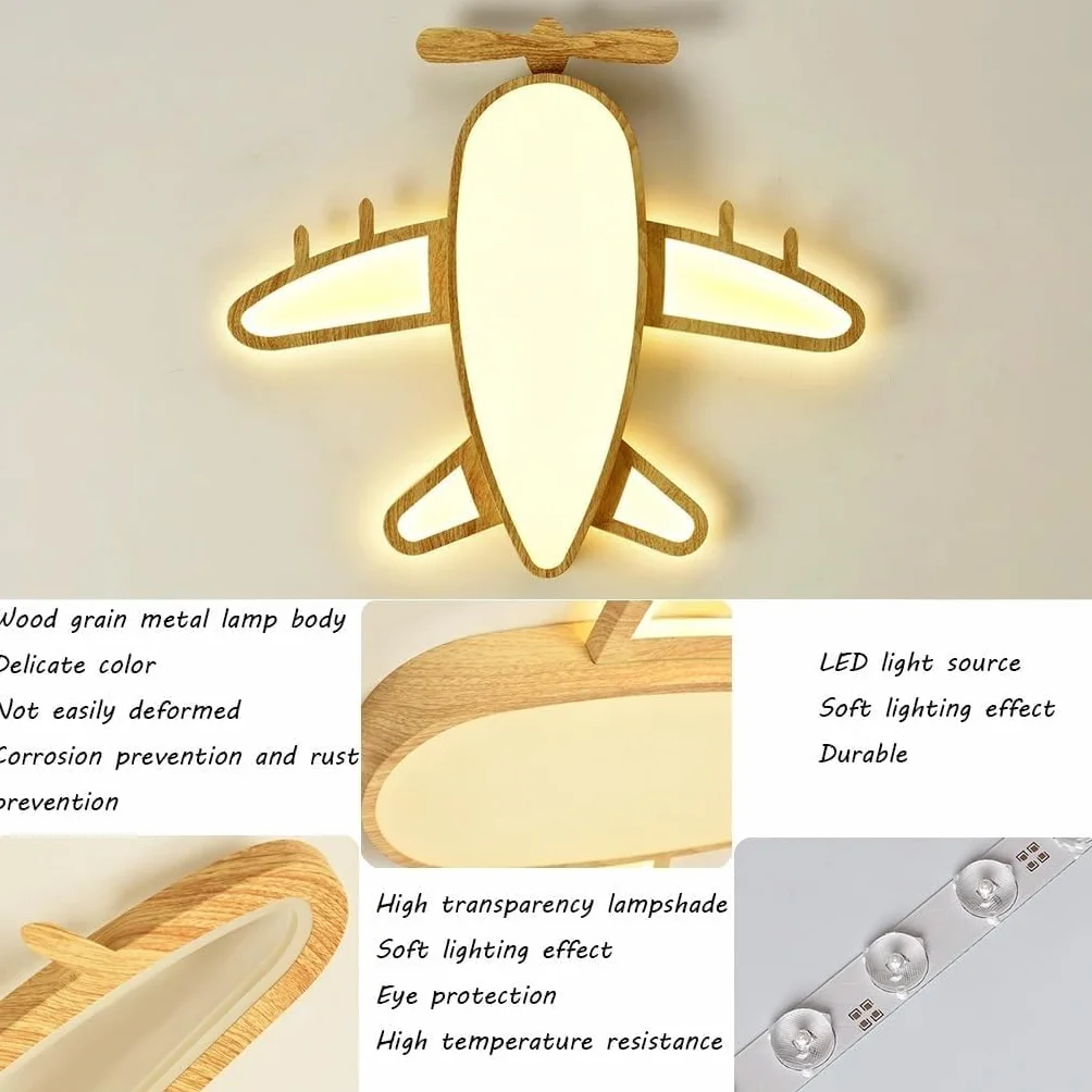 Lampa sufitowa LED Oświetlenie pokoju dziecięcego Samolot Kreatywny projekt Możliwość przyciemniania Drewniana pilotem 3000–6000 K Nowoczesne oświetlenie Sypialnia Salon Sypialnia Dziewczyny Chłopcy (