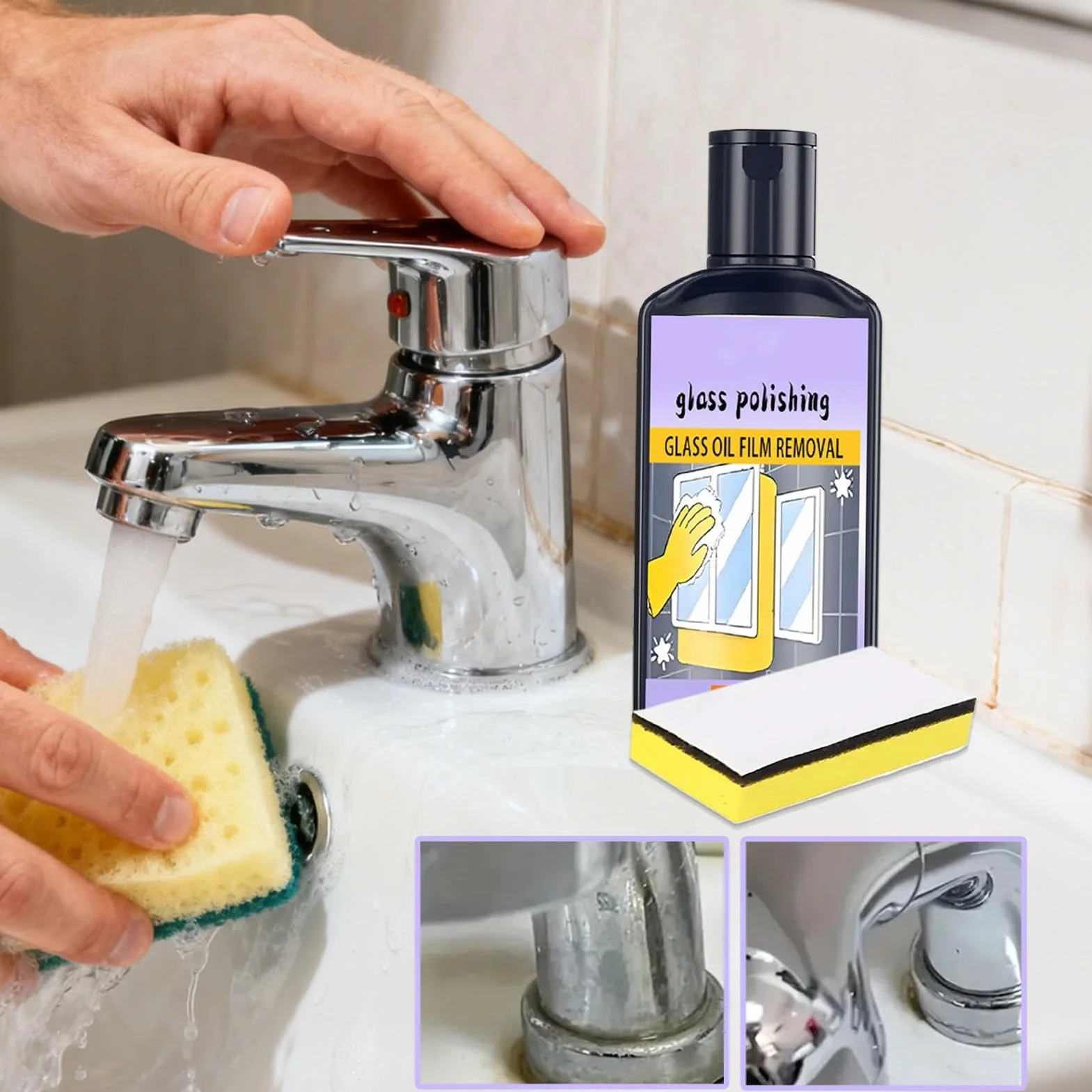 Środek do czyszczenia szyb prysznicowych, 120 ml, zmywacz folii olejowej do szkła i okien, z gąbką, do łazienki, toalety, wanny, umywalki, kuchni, płytek, lustra, sprzątania domu