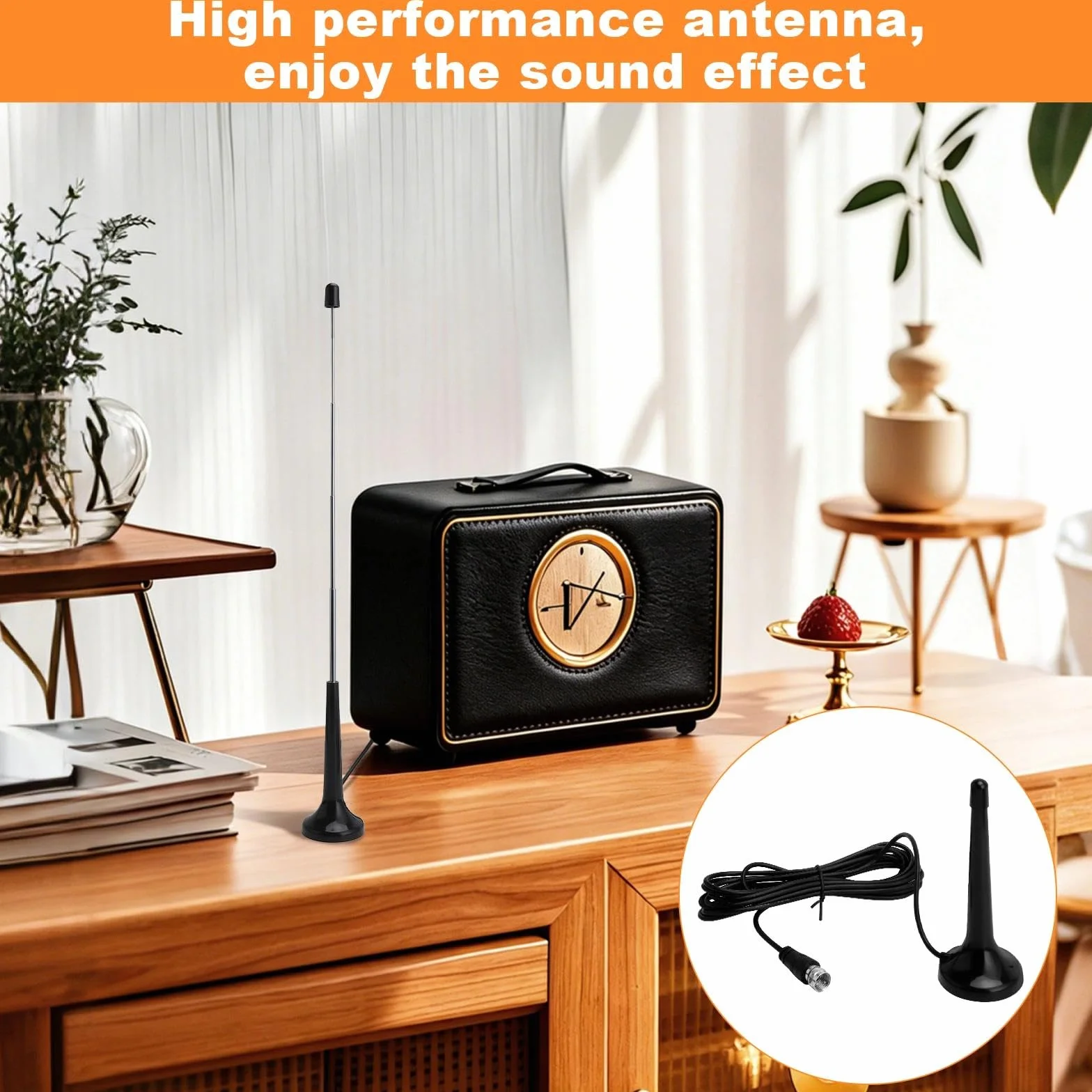 Antena Radiowa Dab Fm z 3 Adapterami, Wysoka Wydajność do Systemu Stereo, Antena Pokojowa Teleskopowa, Radio Cyfrowe, Kompatybilna z Odbiorem 75 Omów
