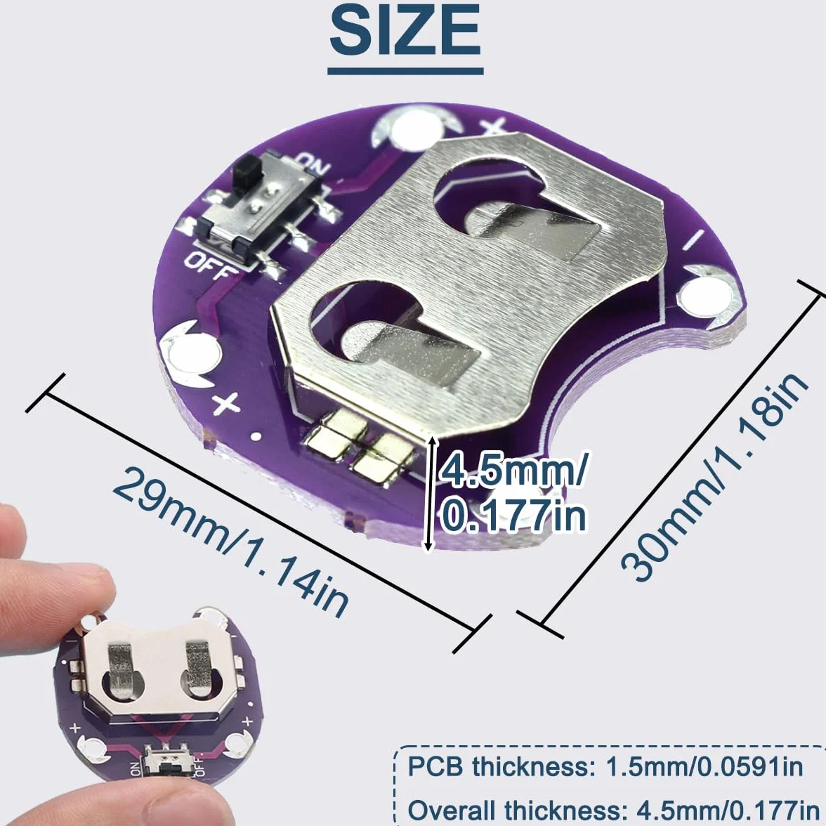 CR2032 Lilypad uchwyt na baterie guzikowe z przełącznikiem dźwigienkowym, moduł montażowy 24AWG (10 sztuk)