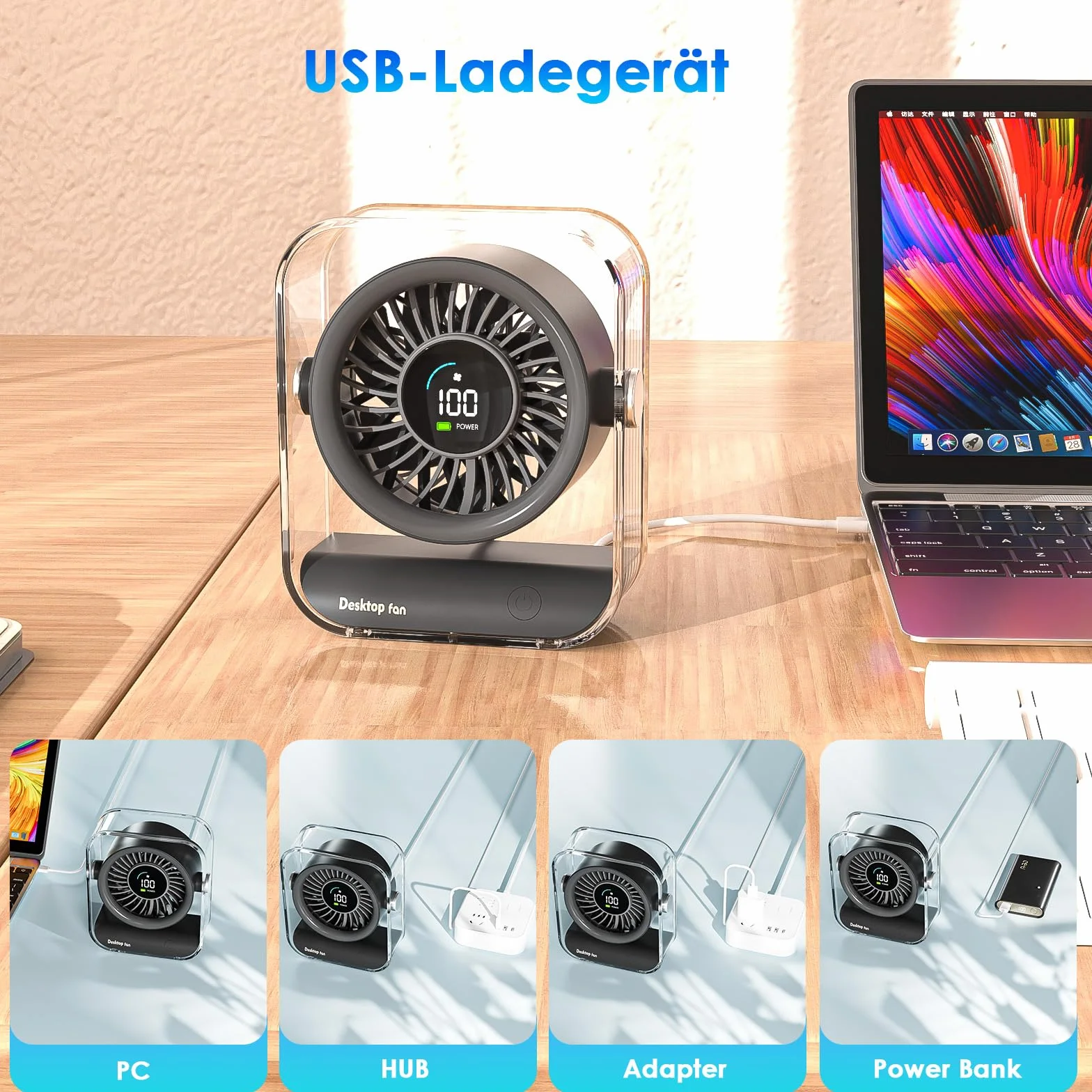 Wentylator stołowy,wentylator USB, cichy, przenośny wentylator akrylowy, gwarancja,mocny, znakomity wentylator, mini wentylator stołowy, obrót o 60°, wentylator biurkowy na biurko, do domu, do biura
