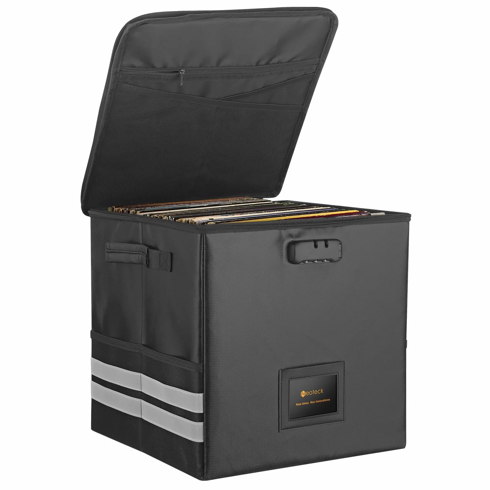 Neoteck Przechowywanie płyt winylowych 31x31x31 cm składany schowek zamek szyfrowy