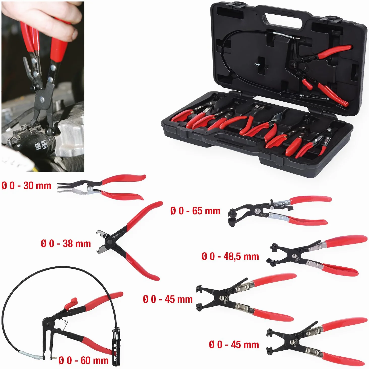 KS Tools 115.1055 Zestaw szczypiec do opasek na wezachdo samochodów, 7-szt