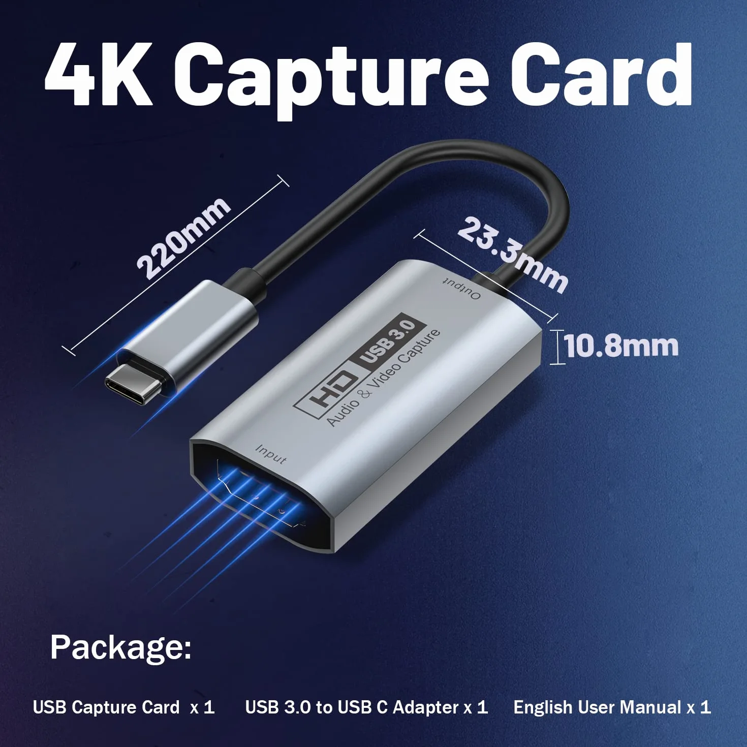 Guermok Karta do przechwytywania wideo, USB3.0 HDMI na USB C, 4K Full 1080P60FPS, urządzenia do przechwytywania do gier, transmisji na żywo, do systemu Windows, Mac OS, OBS, PS4/5, przełącznik Xbox1