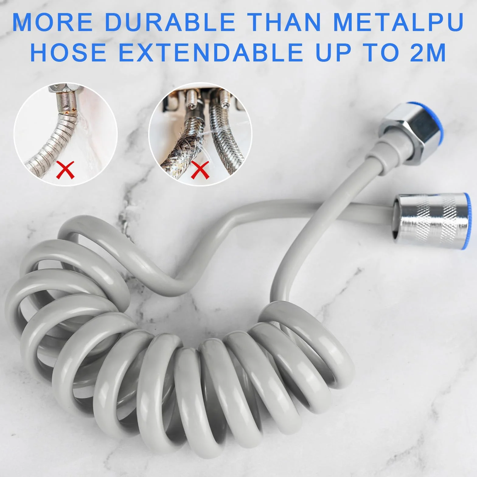 Bidet słuchawka prysznicowa, bidet ze stali nierdzewnej, uniwersalne przyłącze G1/2", wąż sprężynowy 2 m, uchwyt ścienny, głowica prysznicowa ze stali nierdzewnej, do kąpieli dla zwierząt
