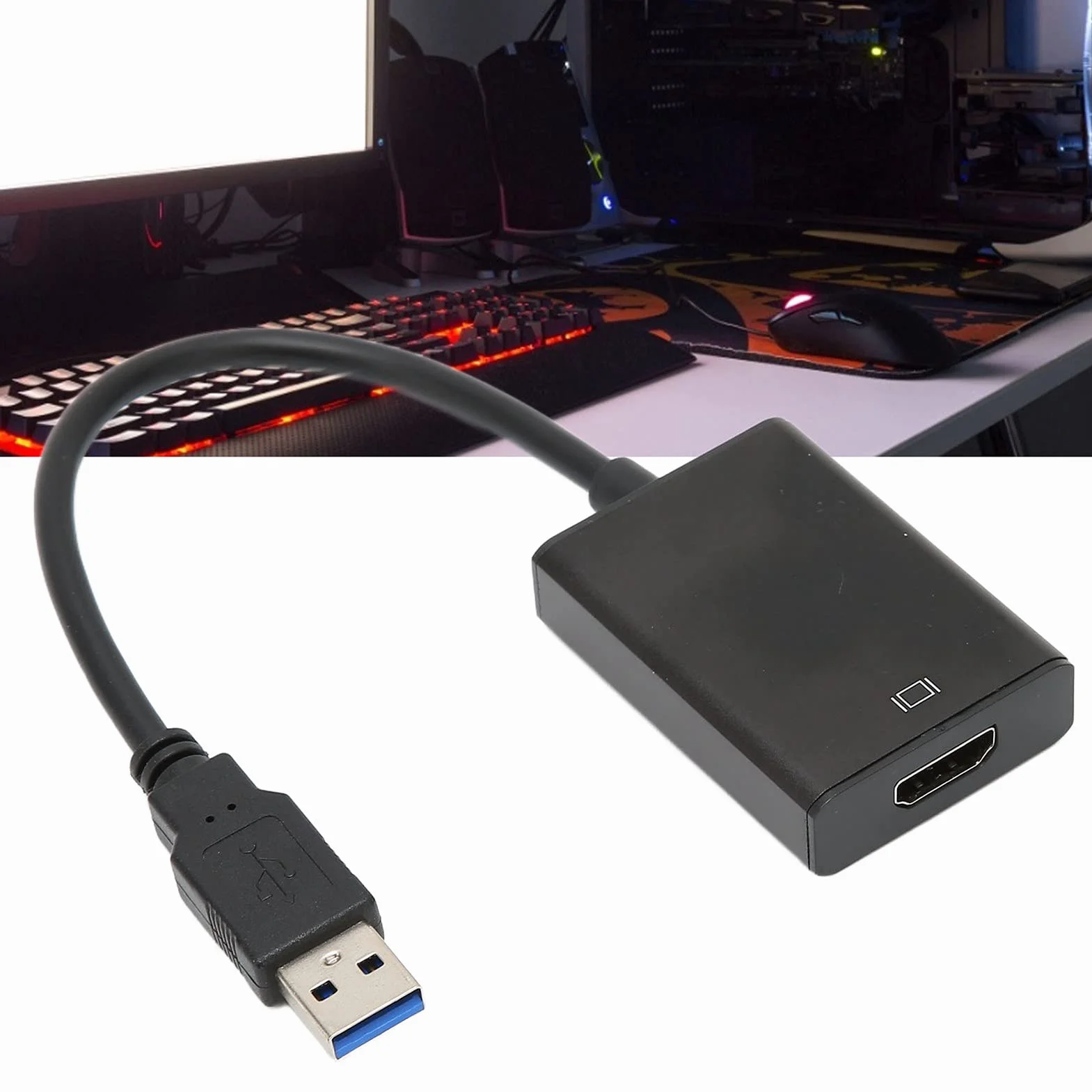Adapter USB3.0 na HDMI, Interfejs Multimedialny USB3.0 na Wysokiej Rozdzielczości Męski na żeński do Uniwersalnych Komputerów Stacjonarnych i Notebooków