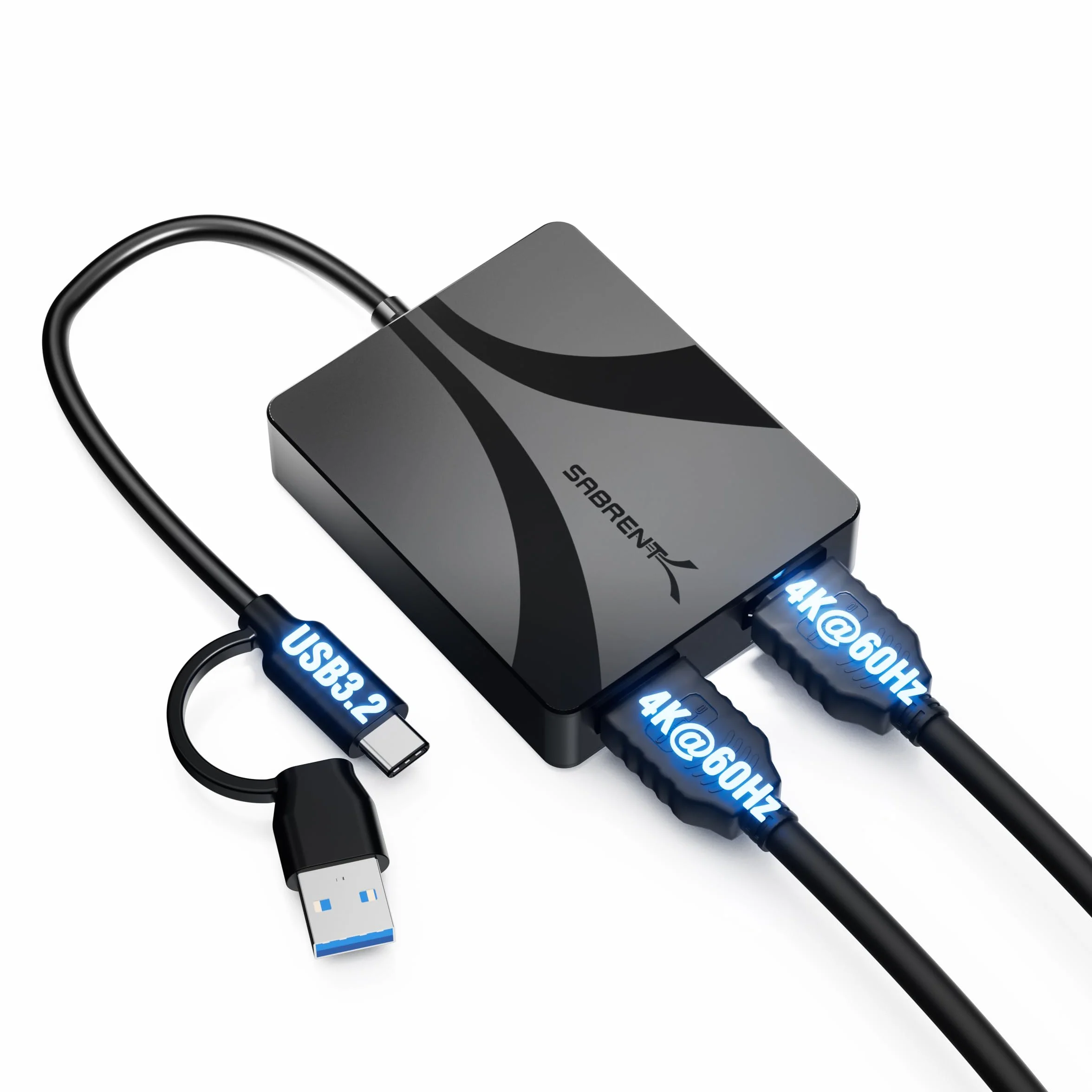 SABRENT Podwójny adapter HDMI z DisplayLink for Mac – adapter USB-C/A na podwójny monitor HDMI, rozszerzony wyświetlacz 4K przy 60 Hz, dźwięk stereo/5.1, obsługa HDCP, aluminiowa obudowa (DA-CA2H)