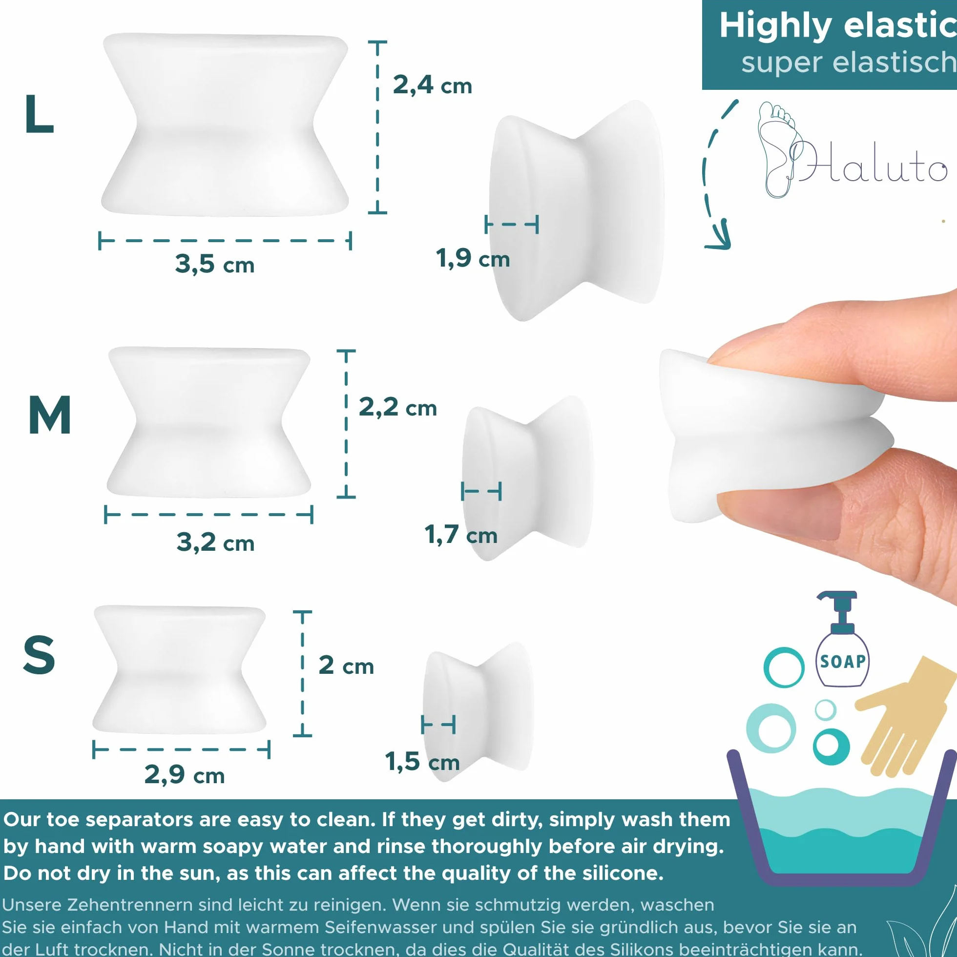HALUTO 3 pary / 6 sztuk Separator palców - Korektor palucha koślawego i palców młotkowatych - Silikonowe separatory do nakładających się palców - Toe Spacer - Toe Separator
