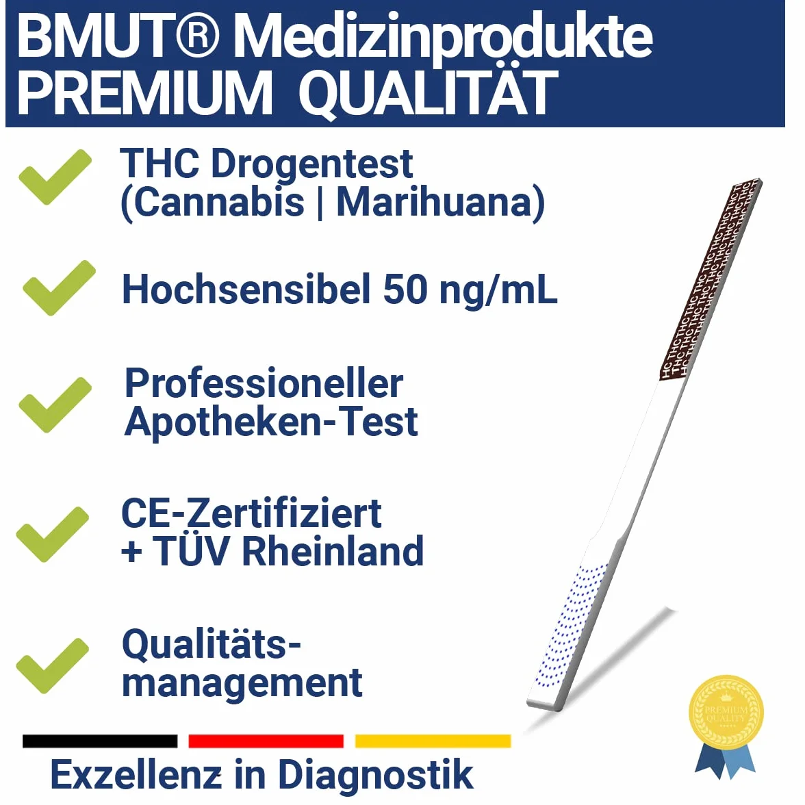15 x THC test narkotykowy 50 ng/mL – marihuana – haszysz, test moczu THC, paski testowe, wysoka czułość, szybki test na lek (jakość apteczna)