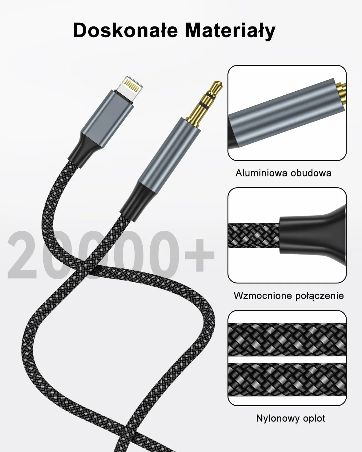 Kabel Aux iPhone 1M MFi Lightning do 3,5 mm męski Jack Adapter Słuchawki Audio Cable kompatybilny z iPhone 14/13/12/11/X/8/7