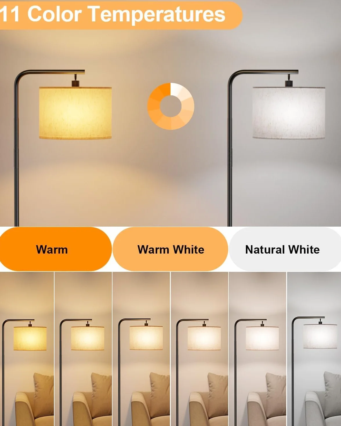 Lampa podłogowa do salonu, z pilotem zdalnego sterowania, lampa stojąca LED, 11 temperatur kolorowych, przyciemniana lampa stojąca do nauki, biura, hotelu