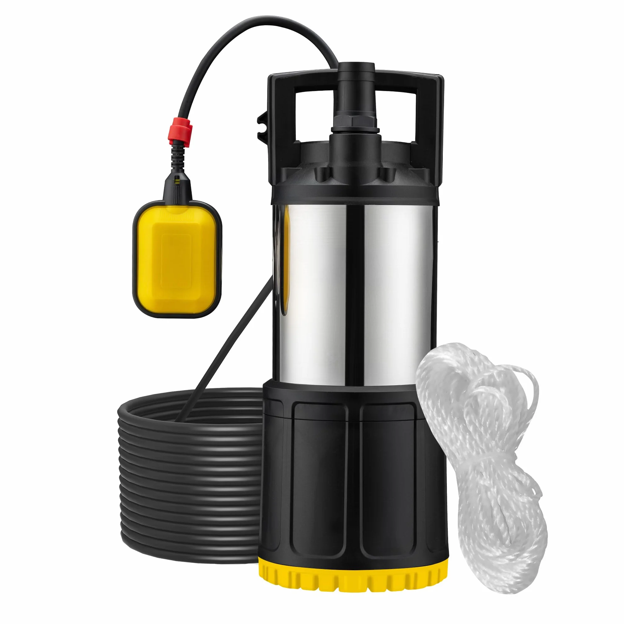Wiltec Pompa zatapialna do wody czystej, wysokość tłoczenia 20 m, obudowa ze stali nierdzewnej, 850 W z przepływem 5000 l/h, do pompowania z basenów i deszczówki