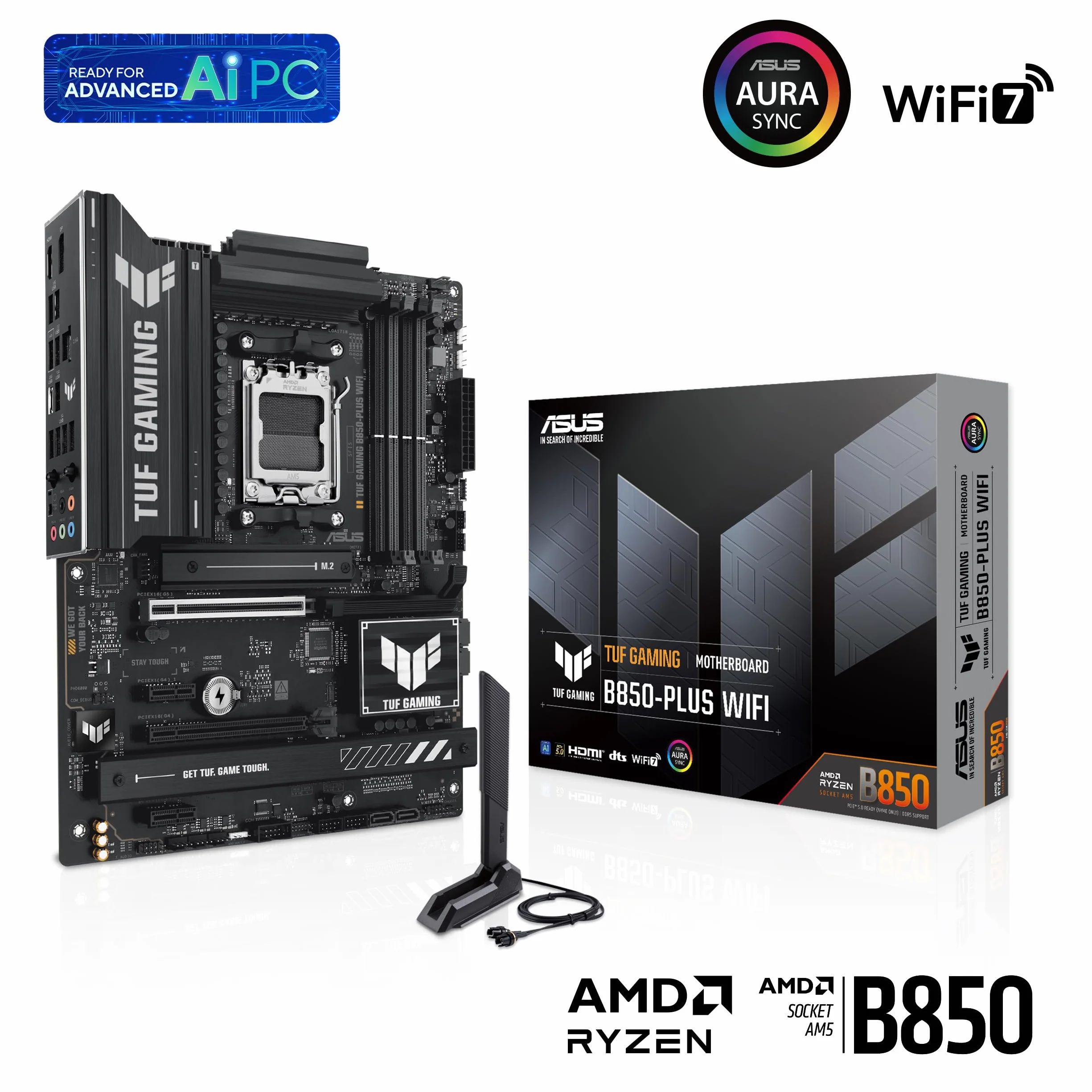 ASUS TUF Gaming B850-Plus WiFi płyta główna AMD ATX, DDR5, PCIe 5.0, M.2, WiFi 7, 2.5 Gb Ethernet, USB-C 20 Gb/s