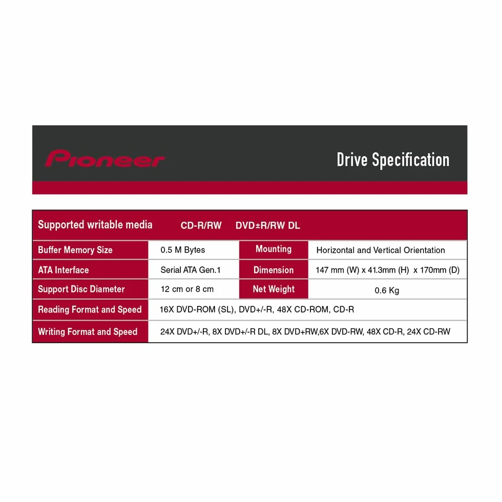 Digital Pioneer DVR-S21WBK/PLUS 24X SATA DVD/RW dwuwarstwowy nagrywarka - czarny luzem