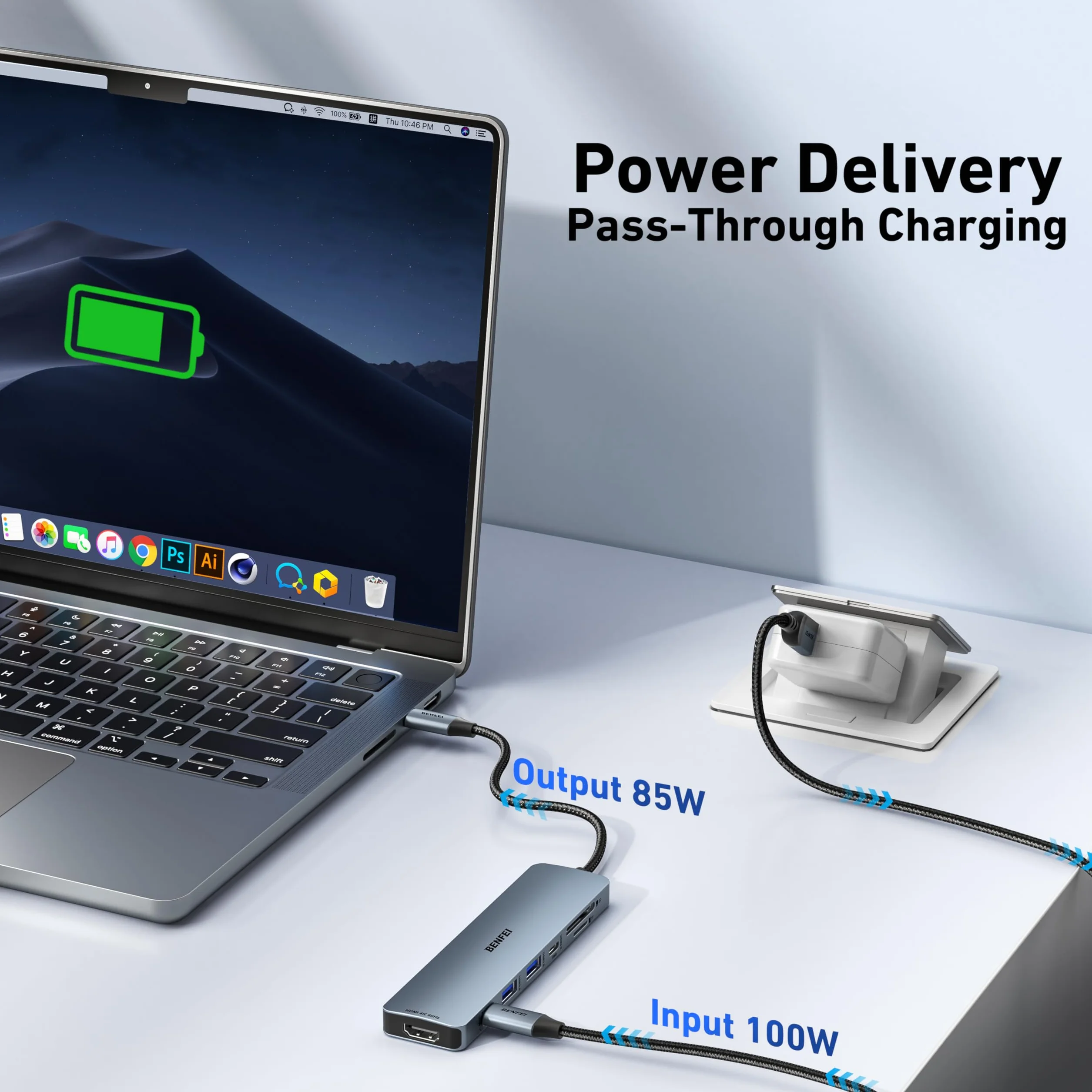 BENFEI Hub USB C 7w1 z HDMI 4K@60Hz, USB-A, USB-C, czytnik kart SD/TF, kabel silikonowy kompatybilny z MacBookiem Pro/Air, iPadem Pro, iMacem
