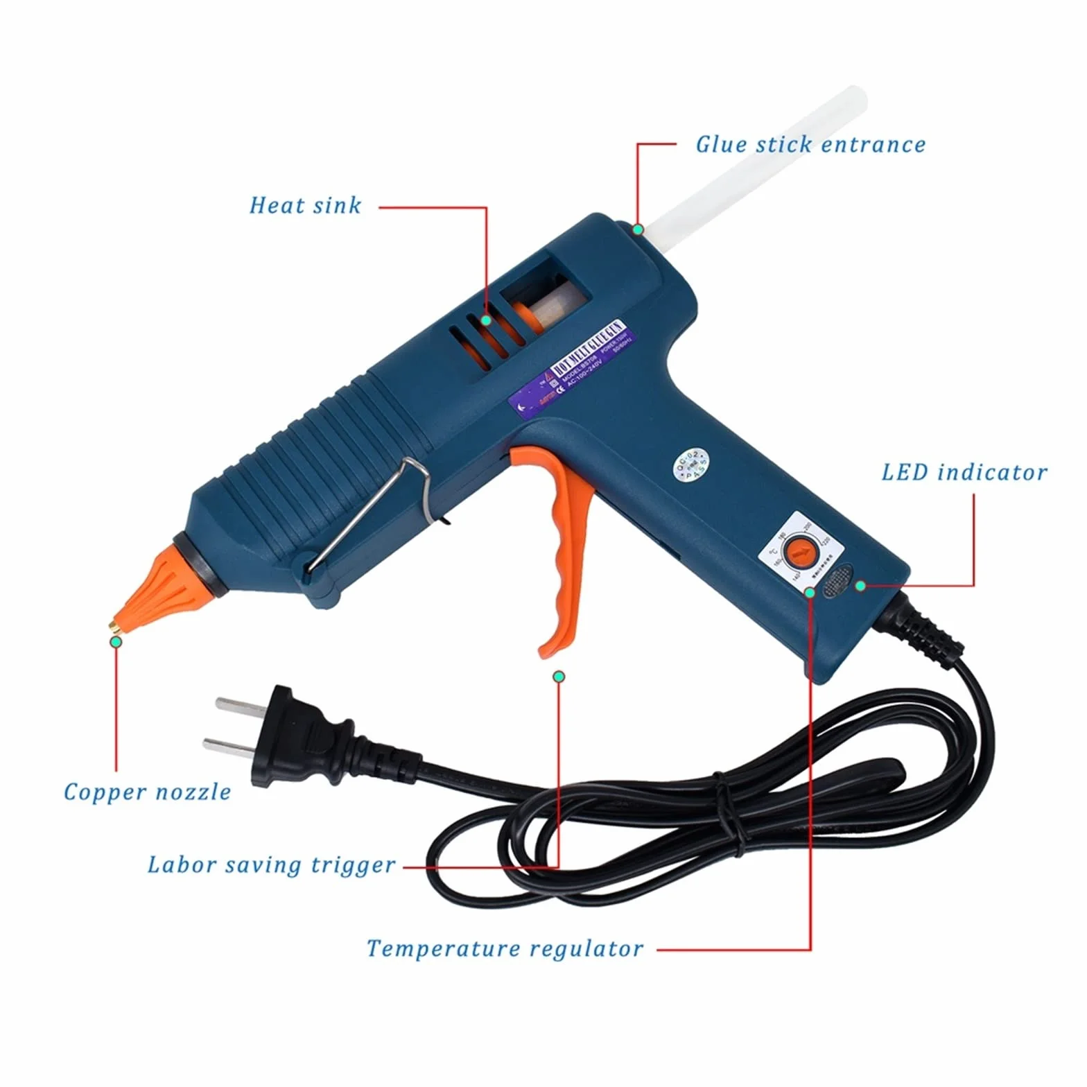 Narzędzia do klejenia na gorąco Pistolet do klejenia na gorąco 150 W, wymienna dysza, regulacja temperatury, użyj kleju w sztyfcie 11 mm, przemysłowy pistolet do klejenia do domu DIY, prezenty świątec