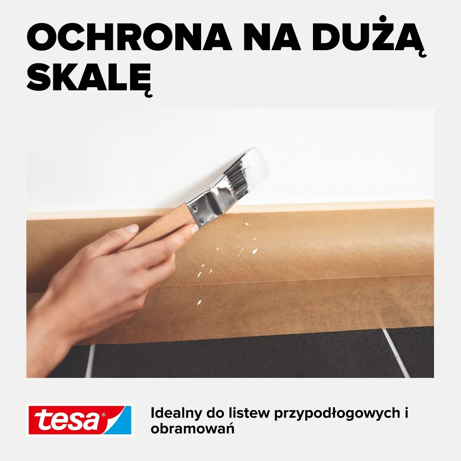 tesa papier Easy Cover UNIVERSAL - papier malarski 2w1 z samoprzylepną taśmą maskującą do prac malarskich i remontowych - 25m x 18cm