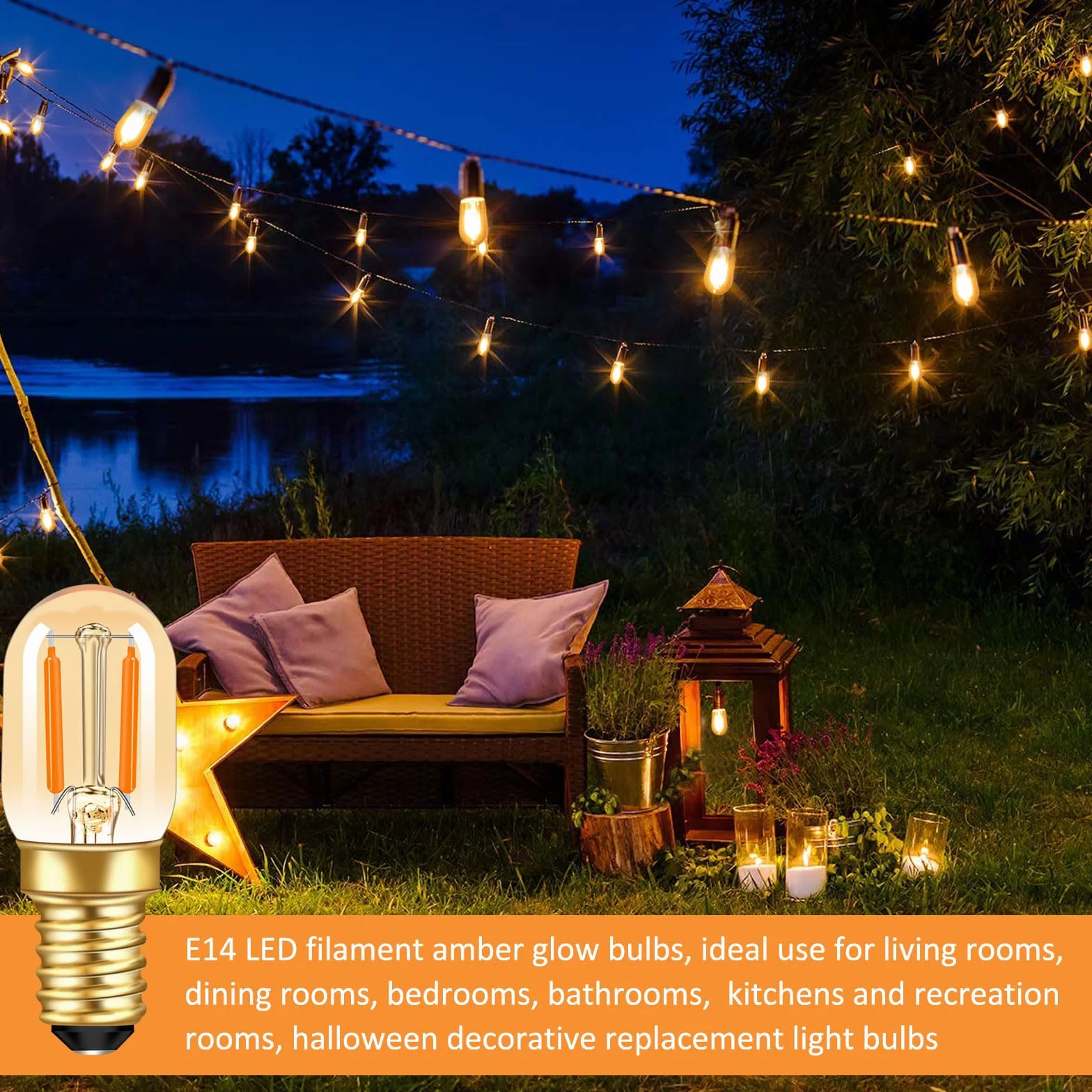 E14 żarówka LED 1 W, bursztynowe szkło E14 vintage filament, małe żarówki śrubowe, ultra ciepła biel, 2200 K, 100 lm, mini T22, rurowa lampka nocna do lodówki, odpowiednik 10 W, bez ściemniania, 6