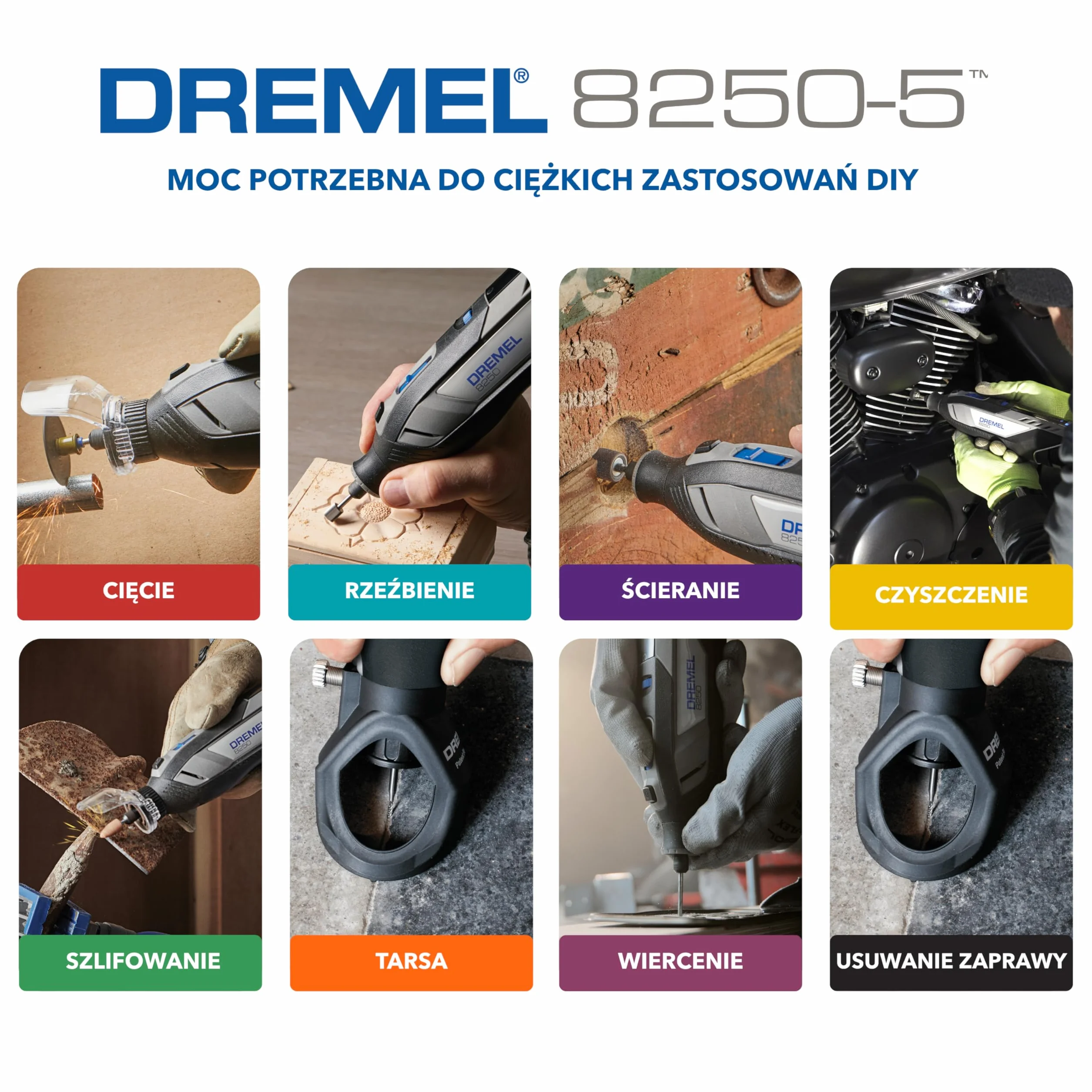 Dremel 8250 12V akumulatorowe narzędzie obrotowe 5000–30 000 obr./min Bezszczotkowe narzędzie wielofunkcyjne w zestawie z pudełkiem Dremel, 65 akcesoriami, 5 nasadkami