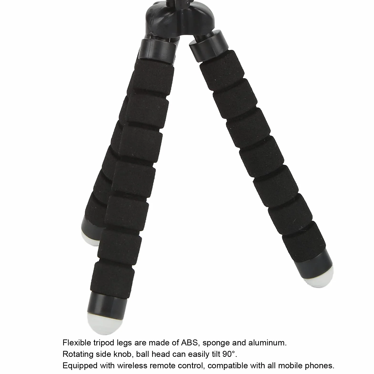 Elastyczny Statyw z Gąbki, Aluminiowy Statyw do Telefonu Komórkowego Selfie Stick, 30 Stóp Bezprzewodowy Pilot Zdalnego Sterowania Uchwyt na Telefon do Telefonu Komórkowego 6-9 Cm / 2,4-3,5 Cala