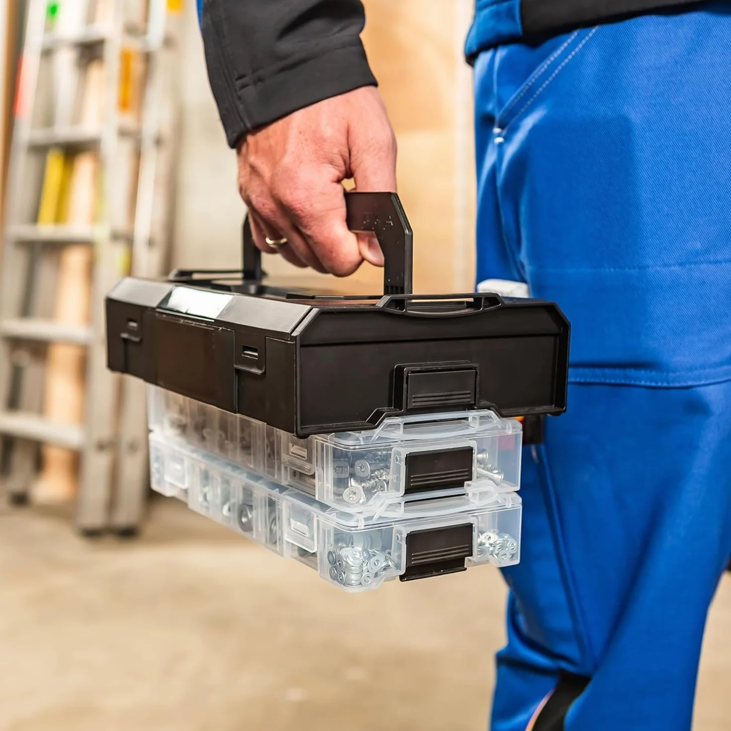 L-BOXX Mini zestaw 9 szt. – jasnoszary, z przezroczystą pokrywką, wysokiej jakości pudełka do przechowywania śrub i kołków, kompatybilne z systemem Bosch, nadają się do kontaktu z żywnością, można
