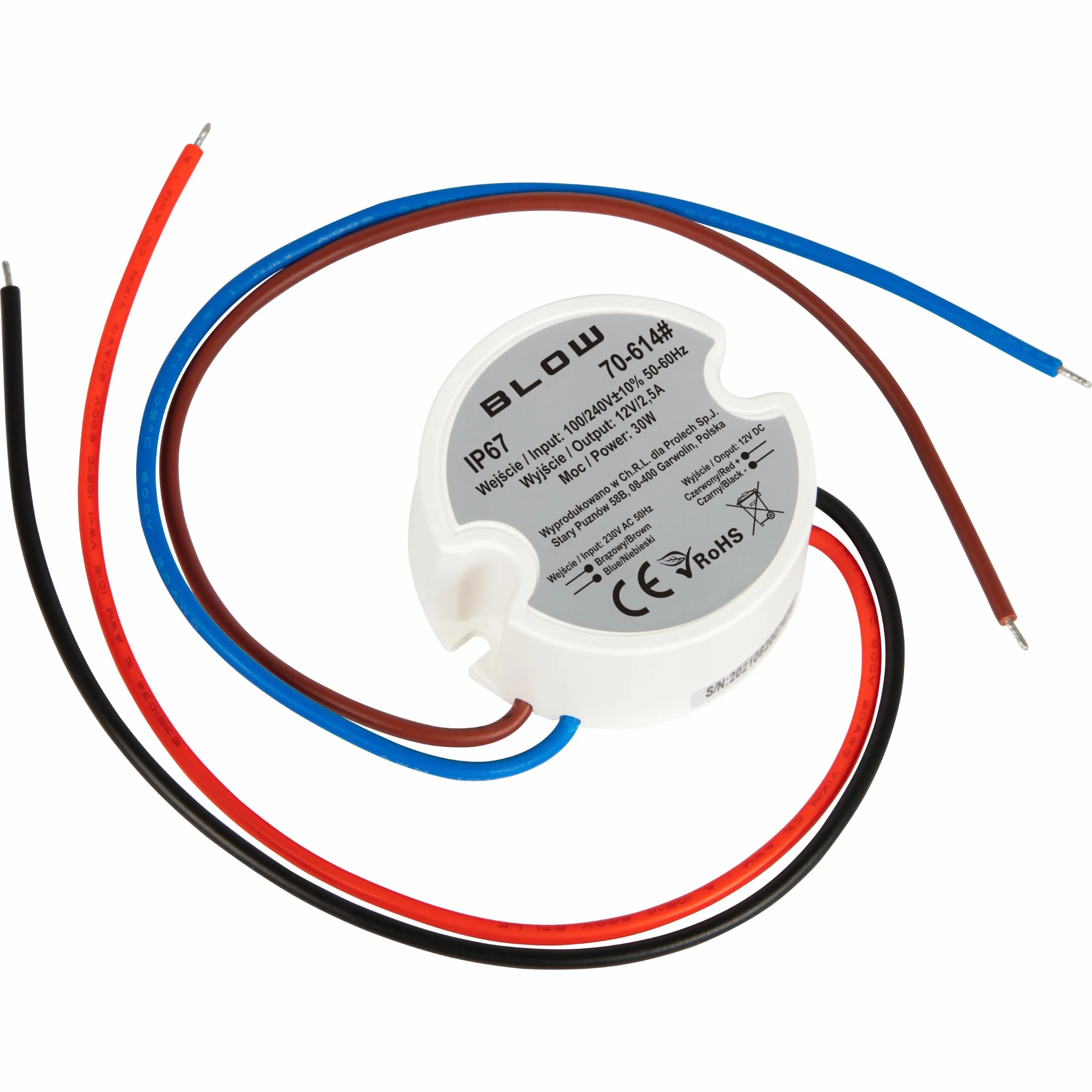 BLOW ZASILACZ 12V 30W IP67 DO TAŚMA LED RGB DOPUSZKOWY