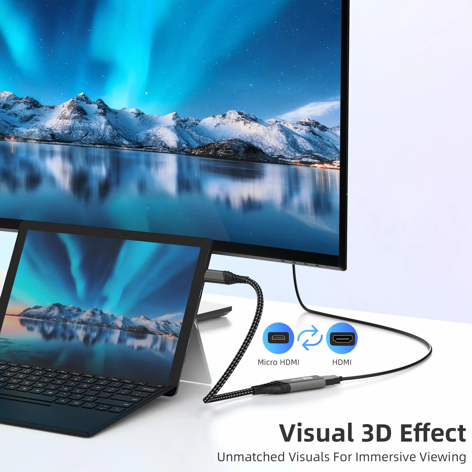 Adapter Micro HDMI na HDMI 4K 60Hz 3D 1080P Typ D do A kabel obsługuje Ethernet HDR ARC kompatybilny z Raspberry Pi 5/4 Hero A6300 A6400 Yoga