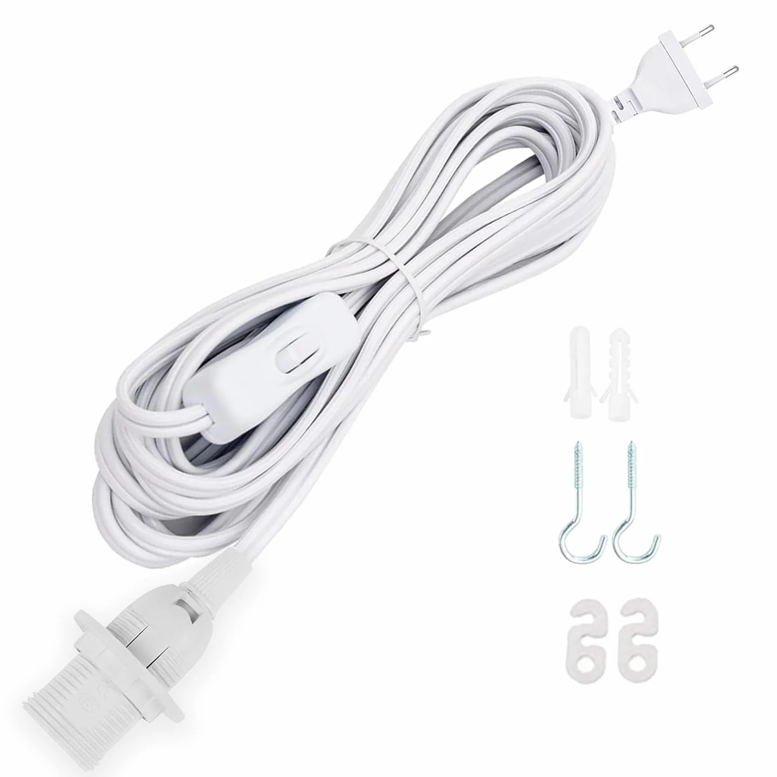 VIEVRE 3,0 m oprawka lampy E14 z kablem, oprawka lampy z przełącznikiem, oprawka E14 z wtyczką maks. 60 W 250 V do zawieszenia lamp, lamp DIY, lampa sufitowa, biała