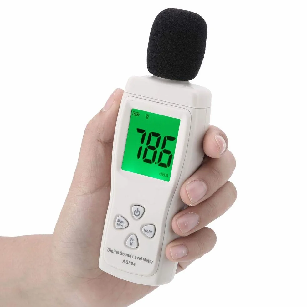 Walfront AS804 Precyzyjny cyfrowy tester poziomu dźwięku z czujnikiem szumów Zakres pomiaru hałasu 30-130 dBA Dokładność 1,5 dB