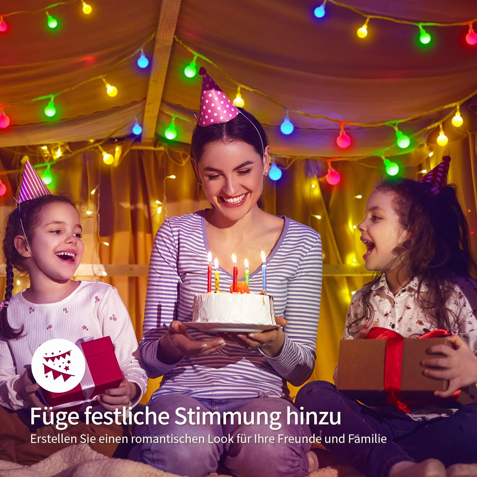 Łańcuch świetlny z kulką, 5 m, 50 diod LED, 8 trybów pracy, funkcja pamięci, łańcuch świetlny z wtyczką do użytku na zewnątrz/wewnątrz, idealny do sypialni, na balkon, imprezę, wesele, kolorowy