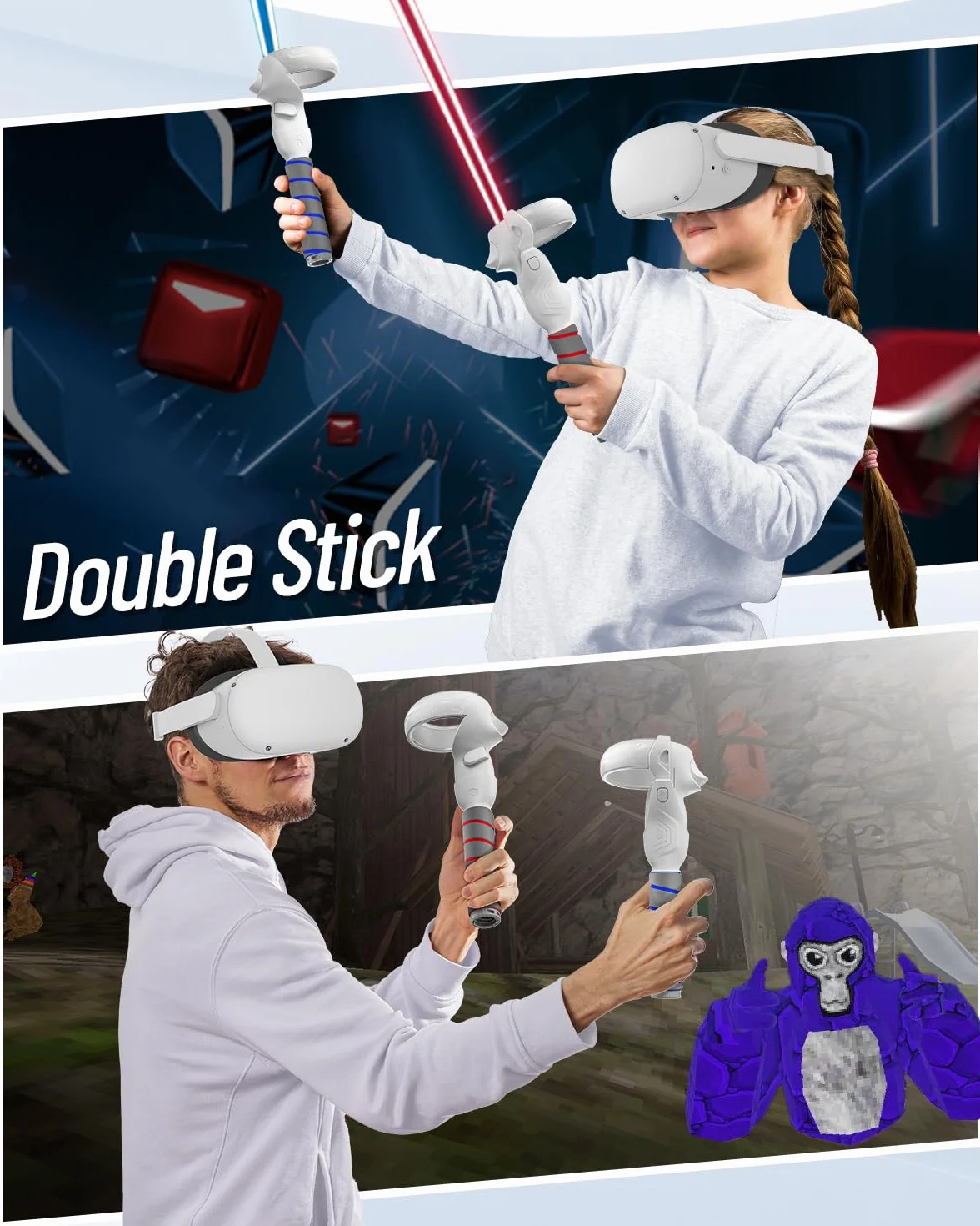 ZYBER Uchwyt 3 w 1 do Oculus Quest 2, VR Gorilla Tag długie ramiona do Meta Quest 2 Beat Saber Golf Club Baseball
