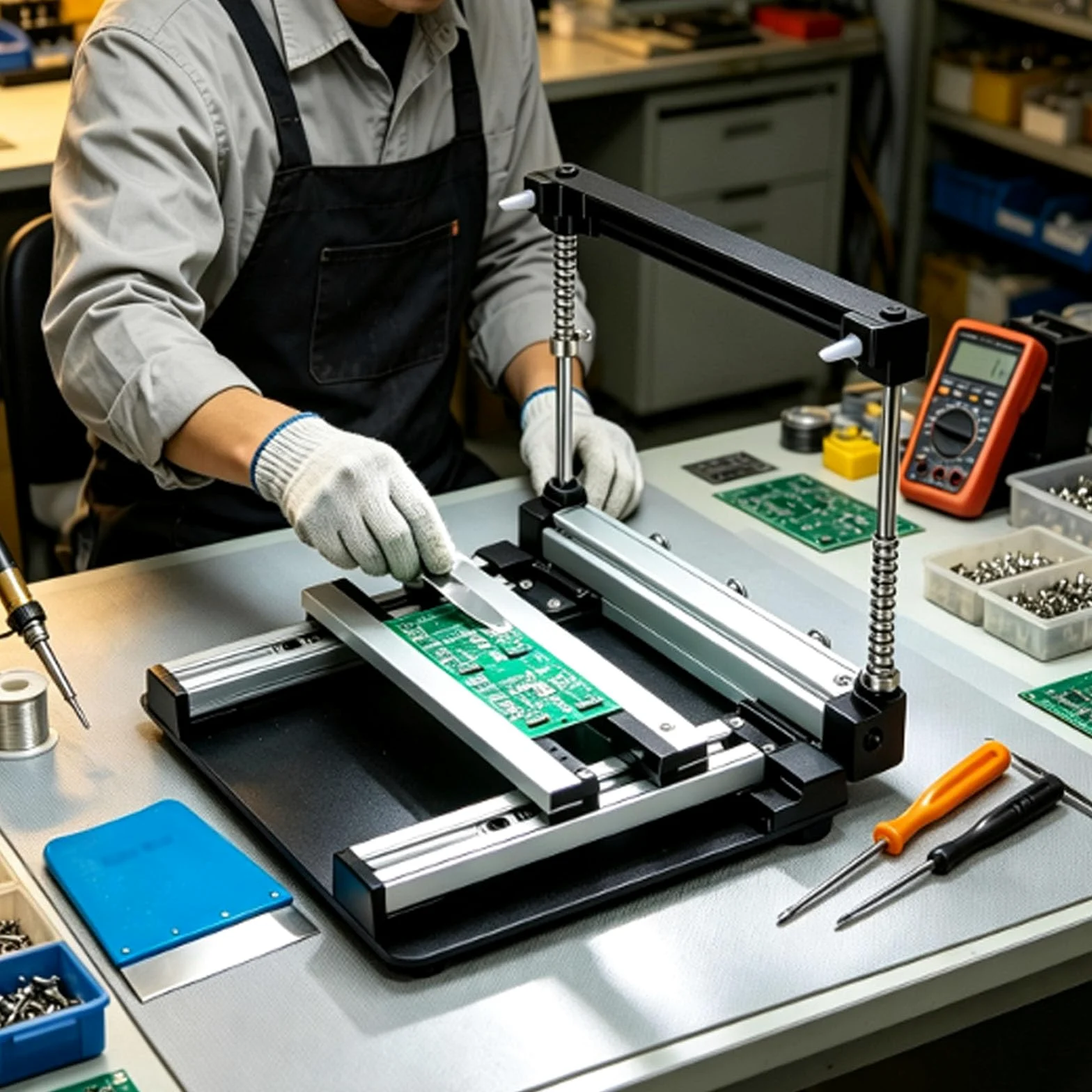 Drukarka pasty lutowniczej, ręczna drukarka szablonowa o wysokiej precyzji | Z wysoką precyzją ± 0,01 mm, do lokalizacji takich jak warsztaty elektroniczne i laboratorium elektroniczne(10cm)