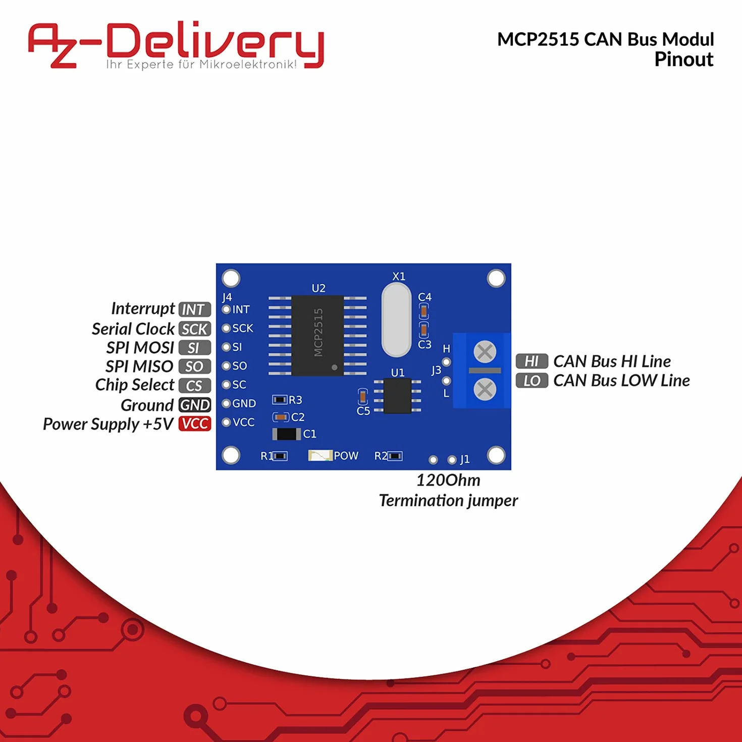 AZDelivery MCP2515 CAN Bus Shield kompatybilny kompatybilny z Arduino w tym E-Book!