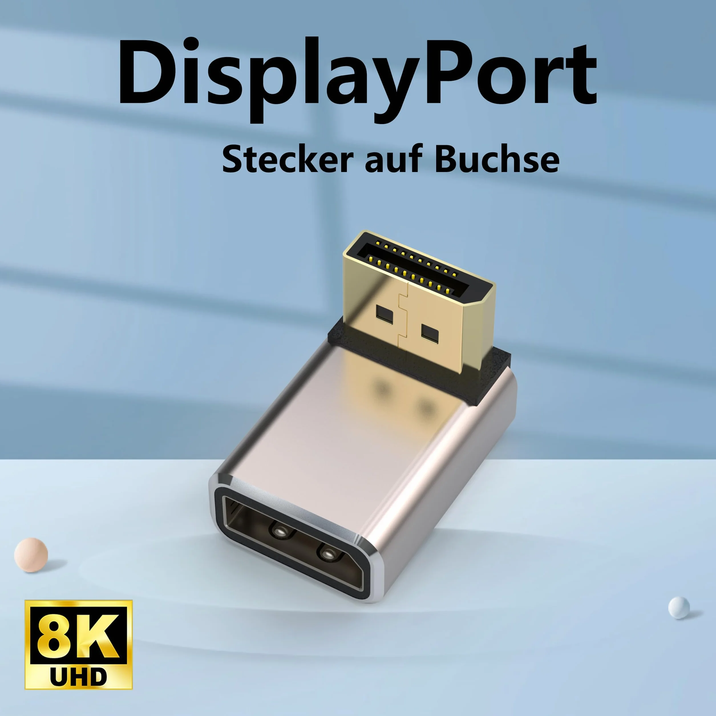 Zestaw 2 Adapterów DisplayPort, Obudowa ze Stopu 8K UHD HDR Displayport (DP) 1.4 90 Stopni Wygięta do Góry Wtyczka na Gniazdo Przedłużacz Konwerter 8K 60Hz/4K @144Hz