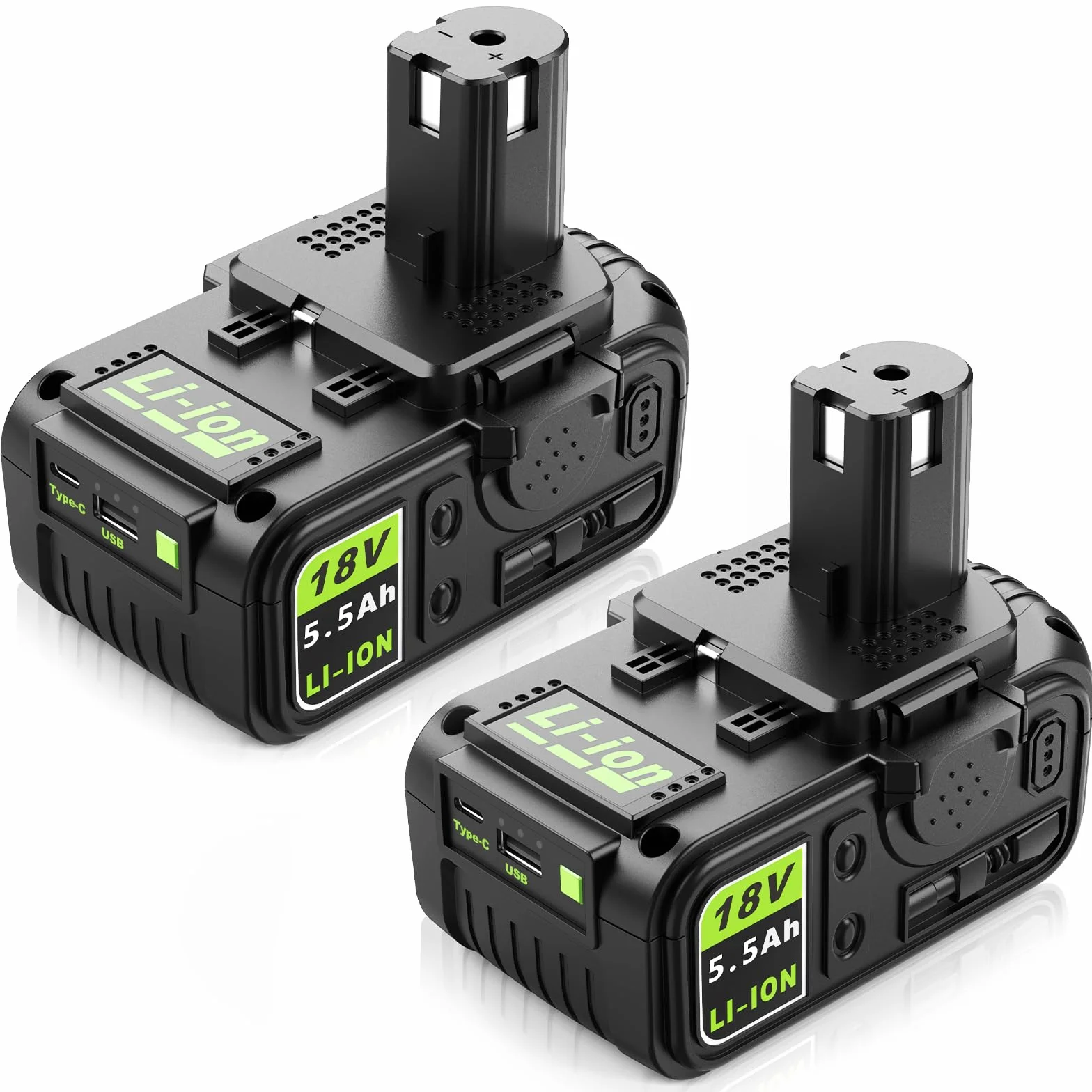 2 x akumulator do Ryobi 18 V 5,0 Ah z portem USB, kompatybilny z systemem One+(P108/P102/P103/P104/P105/P107/P109) i narzędziami bezprzewodowymi Ryobi 18 V