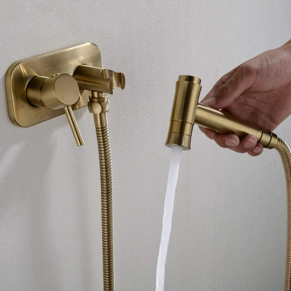 Zestaw Bidetowy Z Mosiądzu Do Natrysku Ciepłej I Zimnej Wody, Ręczny Bidet Z Natryskiem Do Pieluch, Do Łazienki, Natrysk, Wykończenie Chromowane(Szczotkowane Złoto)