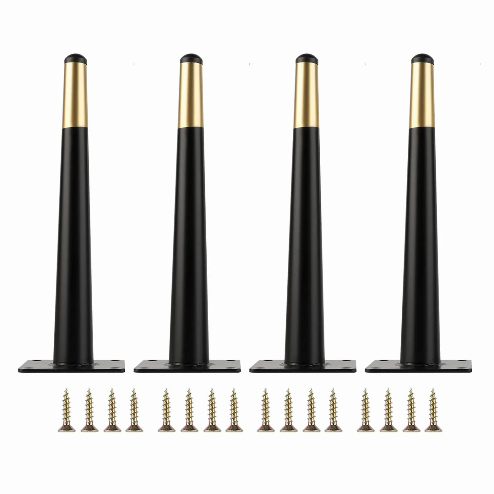 Zestaw 4 czarnych złotych stożkowych metalowych nóżek meblowych, 10 cm, wymienne nóżki na sofę, stół, kanapę, szafkę TV, fotel, stylowe akcesoria do samodzielnego wykonania