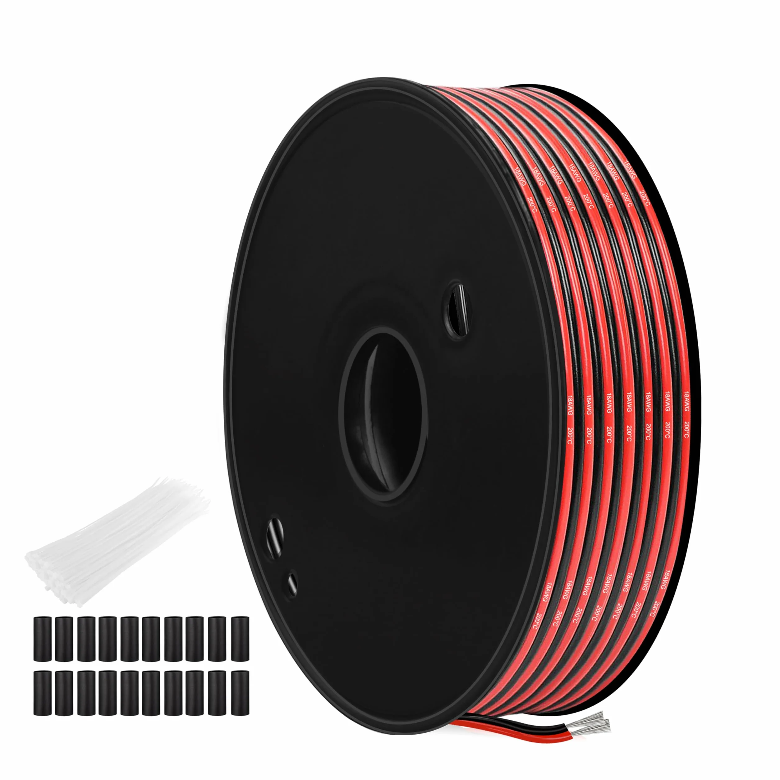 0,82 mm² (18 AWG) Czerwony i czarny kabel silikonowy (zewnętrzny: 2,3 mm x 4,6 mm), 25 m, wąż wysokotemperaturowy, cynowana miedź do taśm LED, zastosowania 12 V/24 V DC, projekty elektryczne i