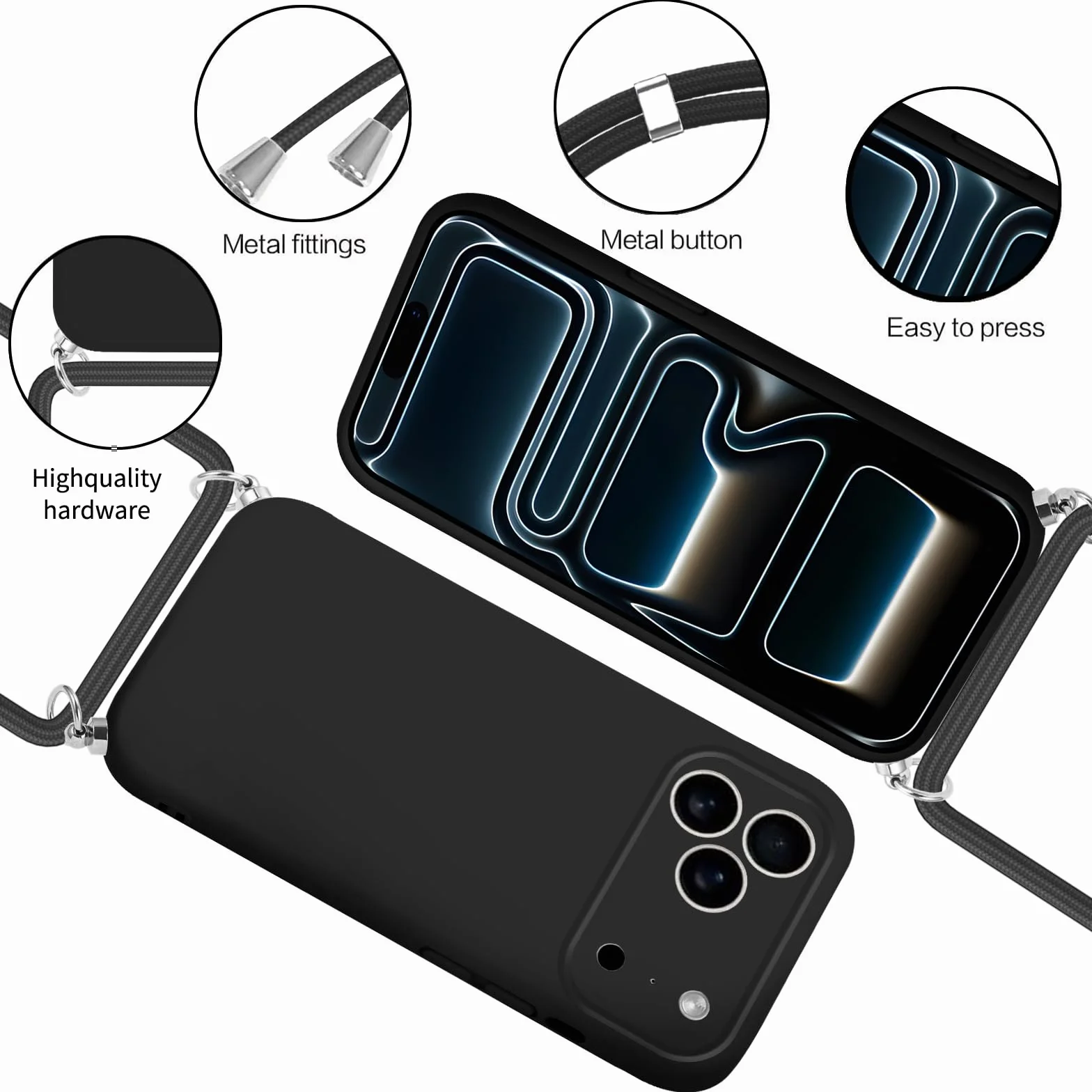 Etui magnetyczne iPhone 17 Pro z paskiem na szyję ramię MagSafe ochrona wstrząsy zarysowania