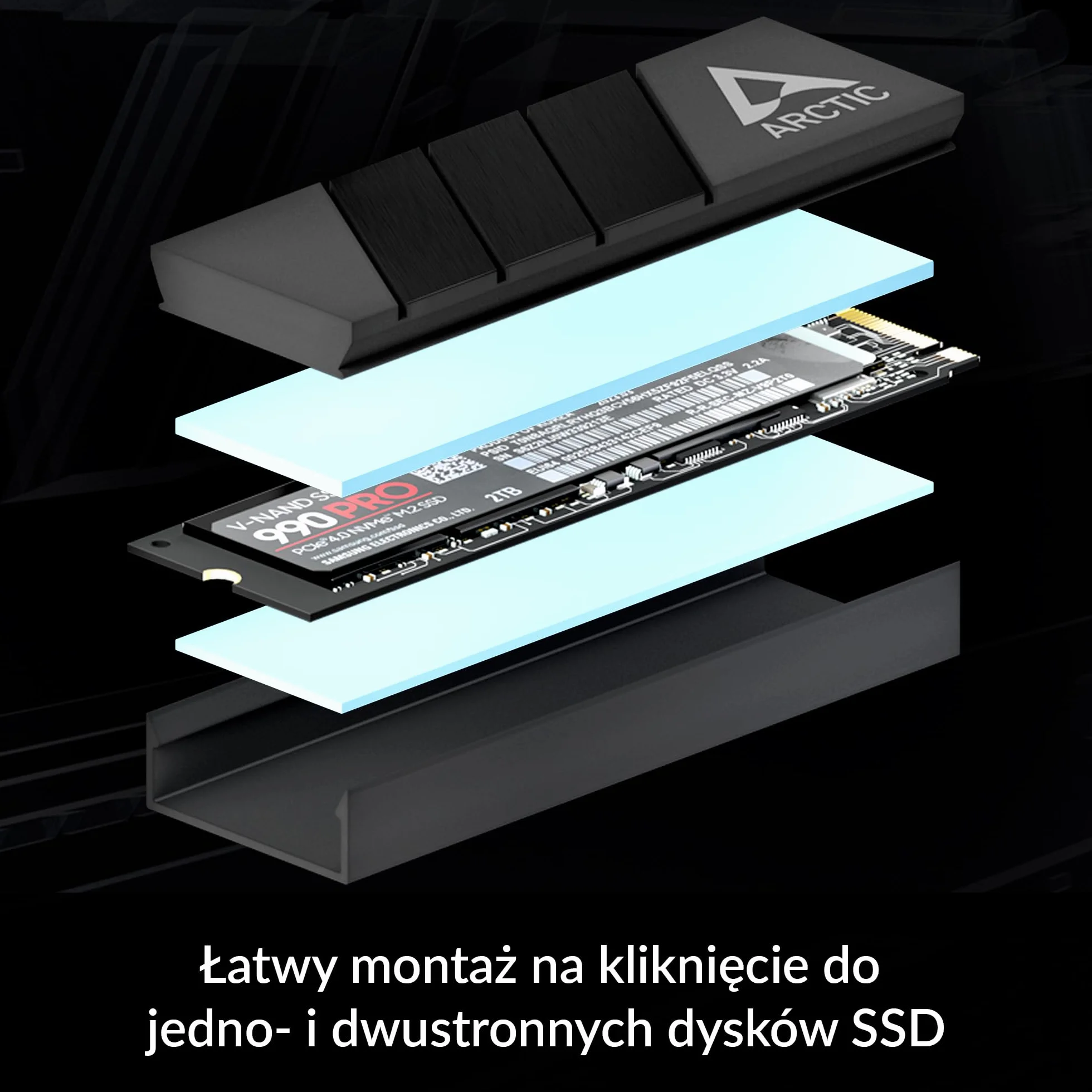 ARCTIC M2 Pro radiator do dysków SSD M.2 2280 z podkładkami termicznymi TP-3 kompatybilny z PC i PS5 czarny