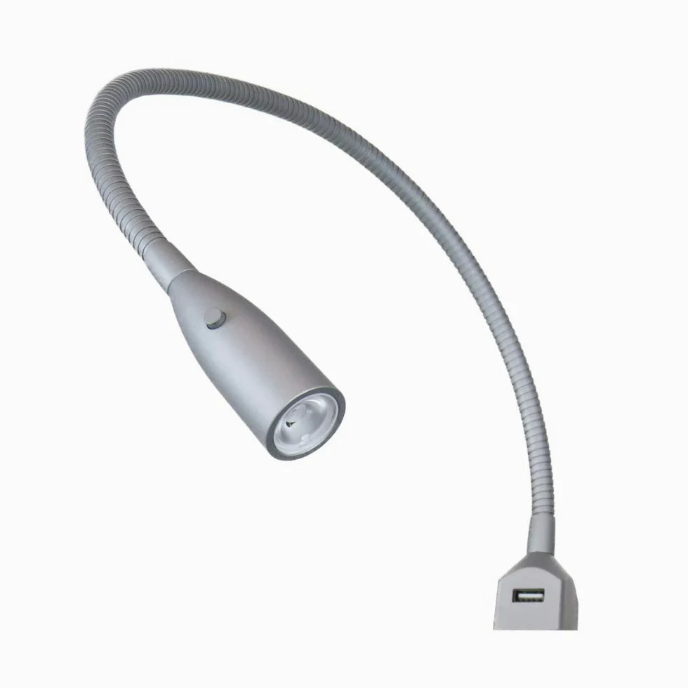 kalb Material für Möbel Elastyczna lampka do czytania LED/lampka do czytania LED ze zintegrowaną funkcją ładowania USB, anodowane aluminium / srebrnoszare (1 lub 2 sztuki w zestawie anodowane
