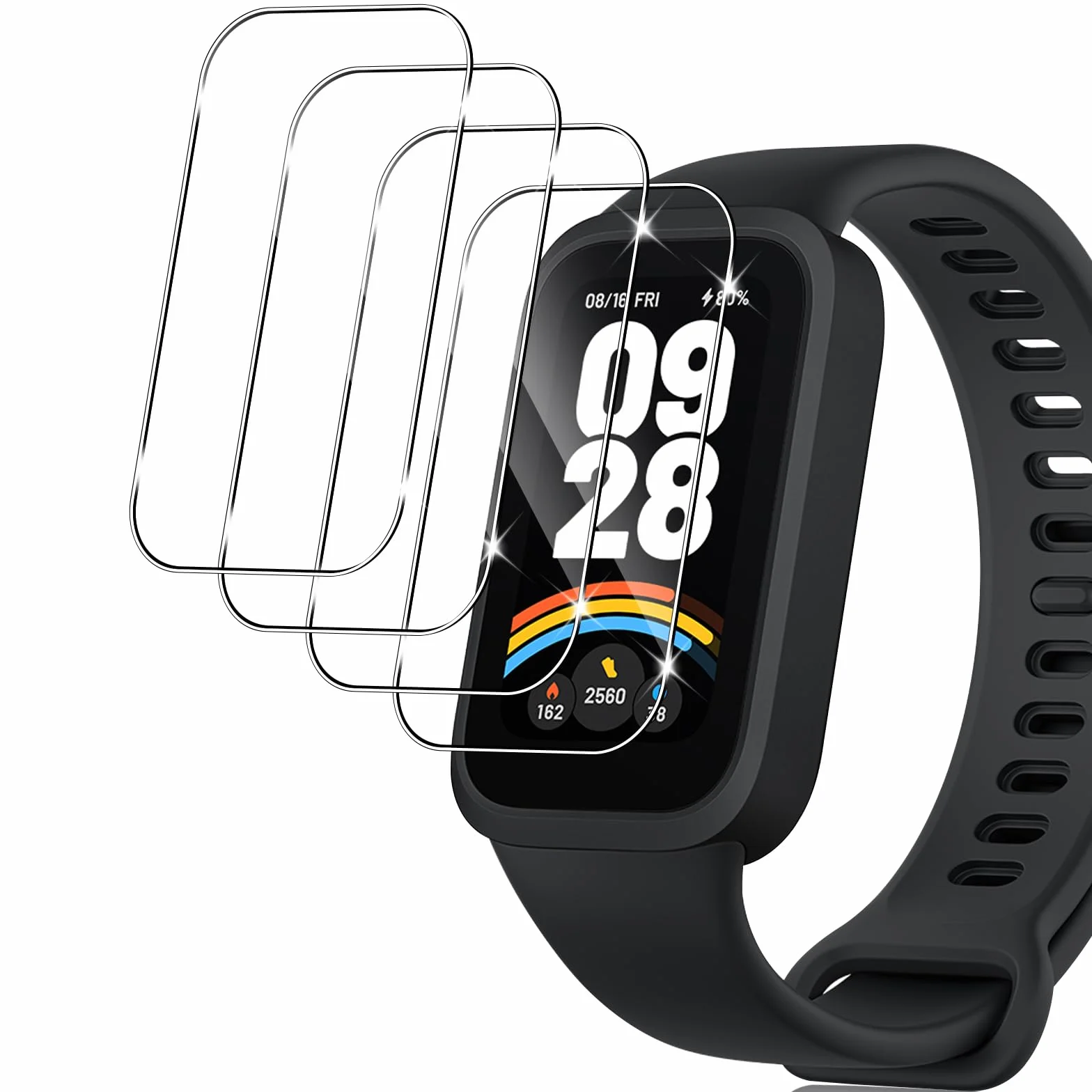 Szkło hartowane do Xiaomi Smart Band 9 Active/Redmi Band 3, 4 sztuki folii ochronnej 9H Twardość odporna na zarysowania hartowana ochrona ekranu, bez pęcherzyków, przezroczysta