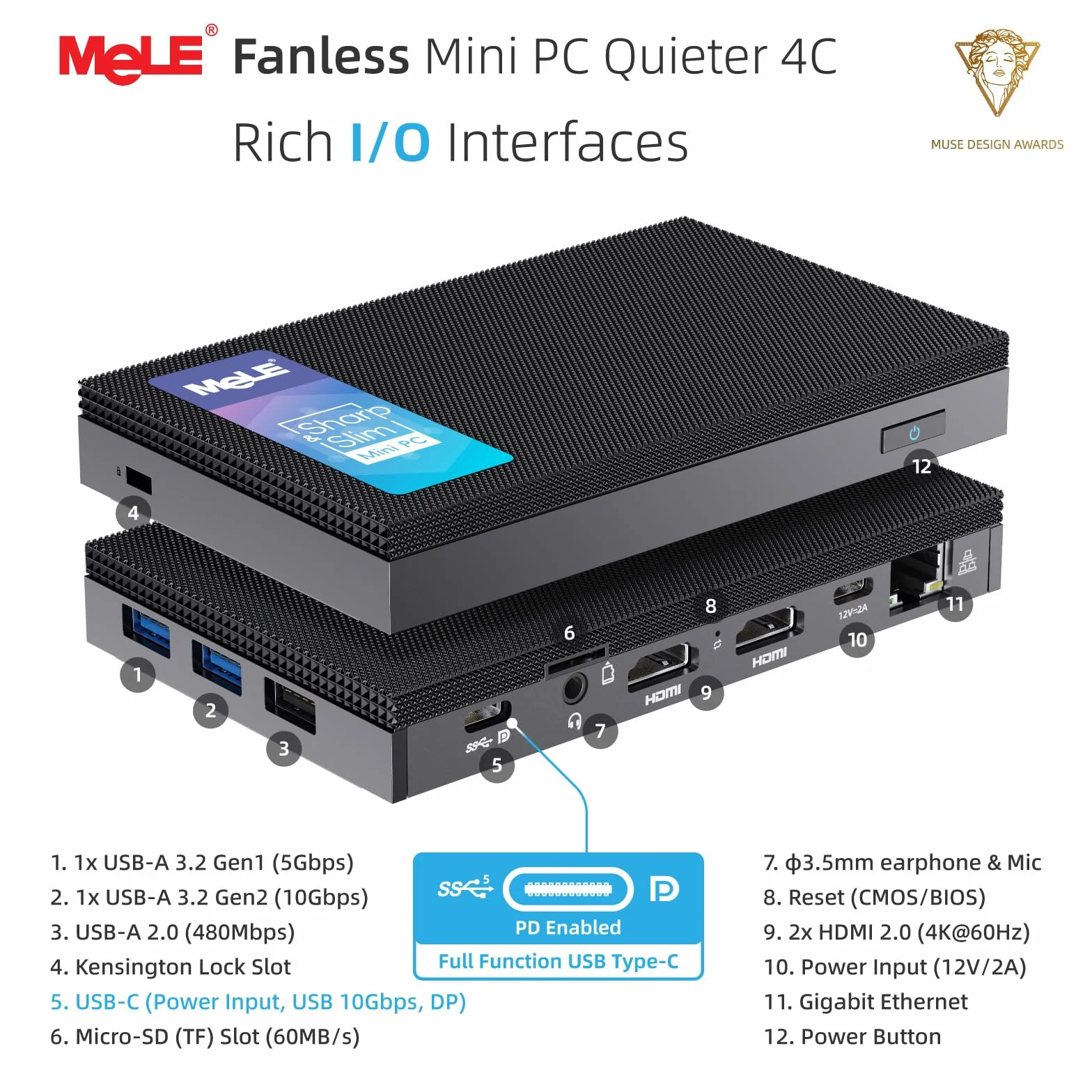 MeLE Fanless Mini PC Quieter 4C N150 16GB RAM 512GB Pamięci Cichy Komputer do IoT USB-C Podwójnym HDMI