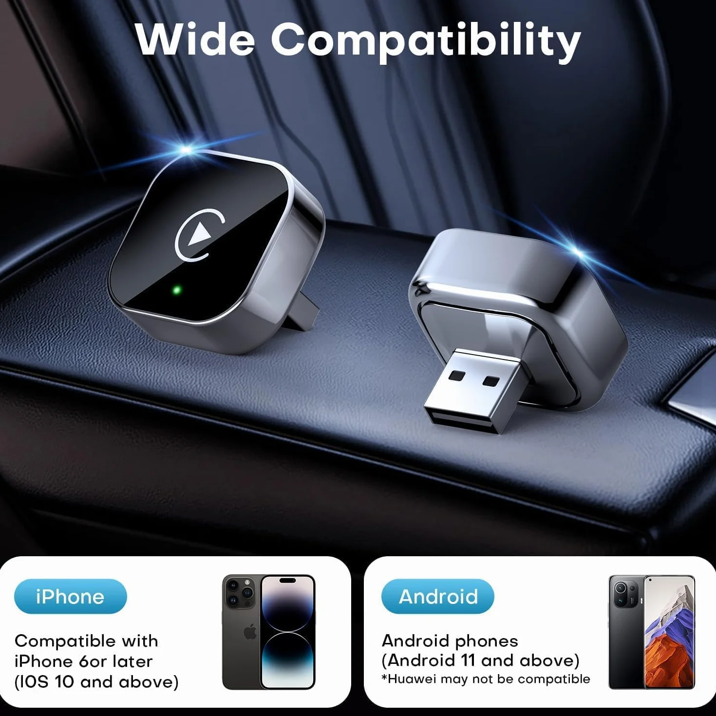 Bezprzewodowy adapter CarPlay, Android Auto Wireless, Obsługuje OTA stabilny, szybki mini Carplay, Wireless Stick Plug & Play, kompatybilny z Android 11+, do pojazdów z Carplay