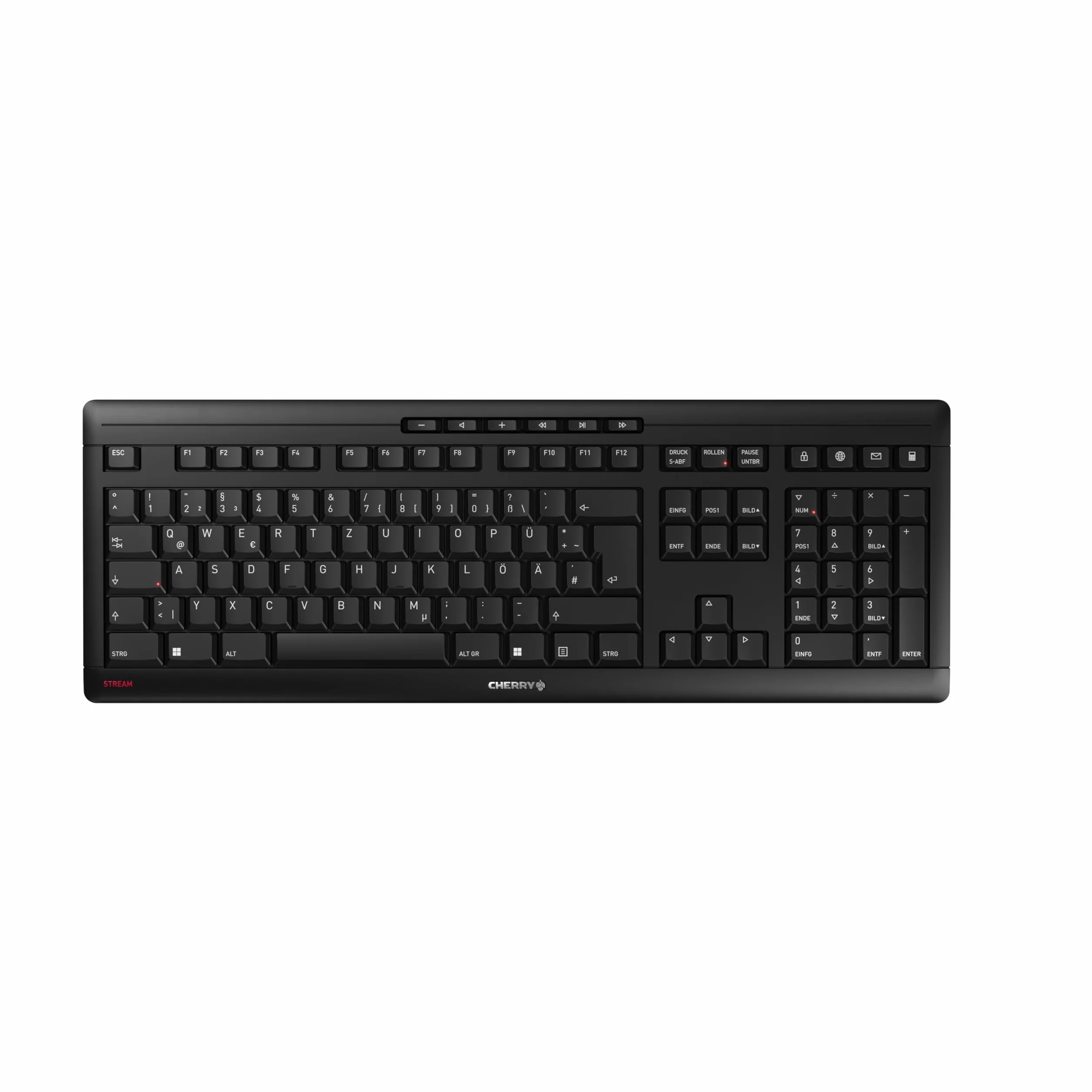 CHERRY STREAM KEYBOARD WIRELESS, Klawiatura Bezprzewodowa, Układ Niemiecki (QWERTZ), 2,4 GHz, Ciche Klawisze, Płaska Konstrukcja, Zasilanie Bateryjne, Czarny